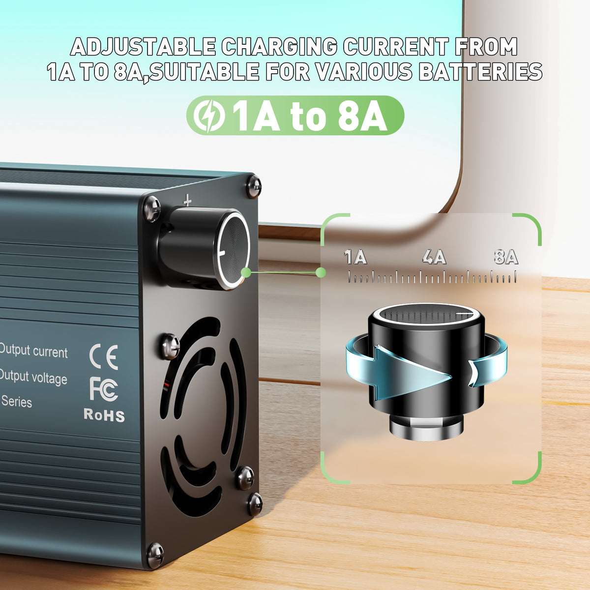 NOEIFEVO 73V 6A Chargeur De Batterie LiFePO4 Pour Batterie 64V 20S, Ar