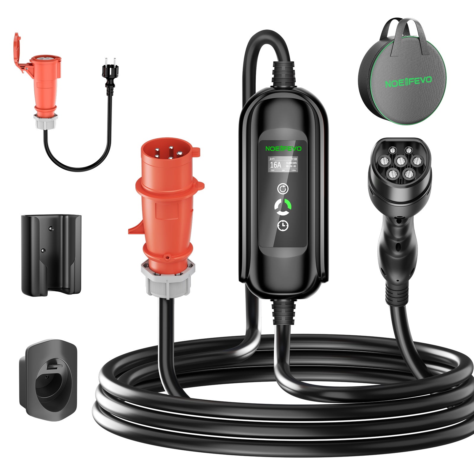 11KW EV Charging Station, 16A 3 Phase Type 2 Mobile Charger for Electric Vehicles, CEE 16A Plug, 5 Meter Cable EVSE Wallbox