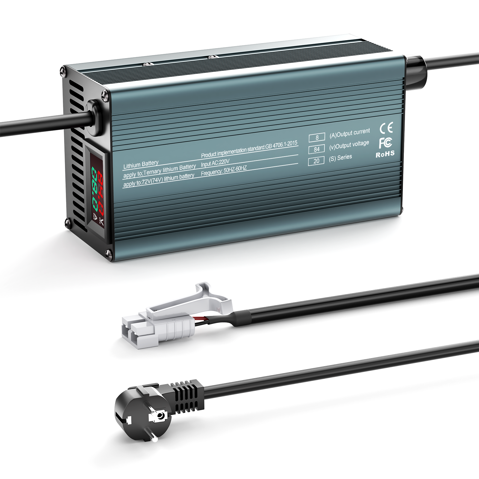 NOEIFEVO 84V 8A 20S Lithium-Batterilader, Udgangsspænding 74V, Strømjustering 1–8A, Langsom og Hurtig Opladning (MLC1300)