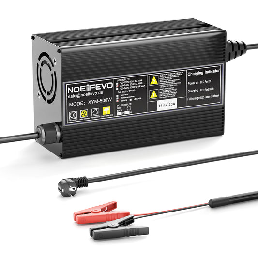 Noeifevo 14.6V 20A LiFePO4 batteriladdare för 12V 12.8V LiFePO4 batteri