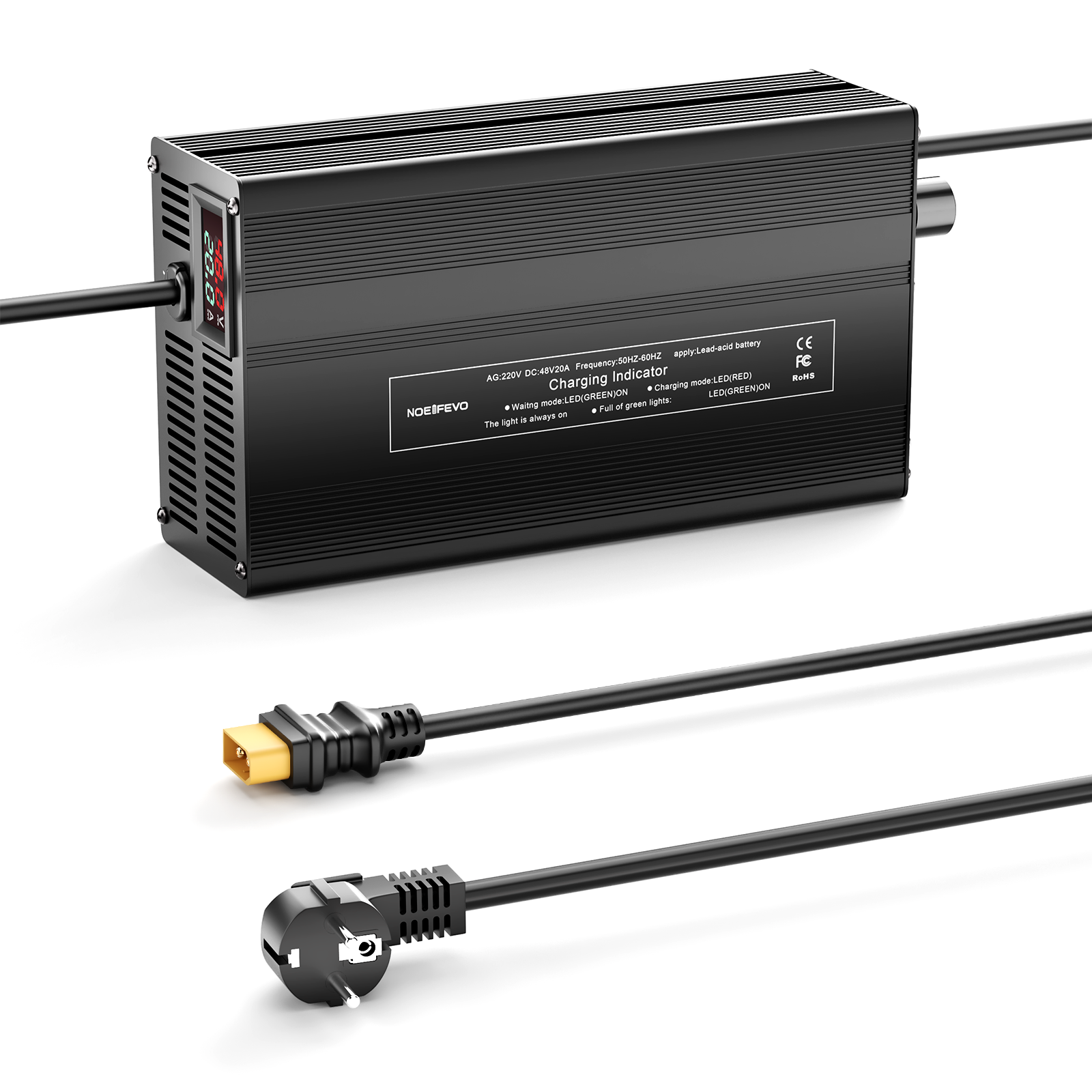 NOEIFEVO 48V 1A-20A Strøm Justerbart Batterioplader til Blysyre Batterier, AGM, Gel, Golfvogn Batterioplader, LED-Display