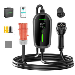 NOEIFEVO F097 11KW Wallbox mobile EV avec application, 3 phases 6-16A avec puissance de charge réglable, contrôle à distance par Wi-Fi, câble de recharge CEE 16A vers Type 2 pour chargeur EV