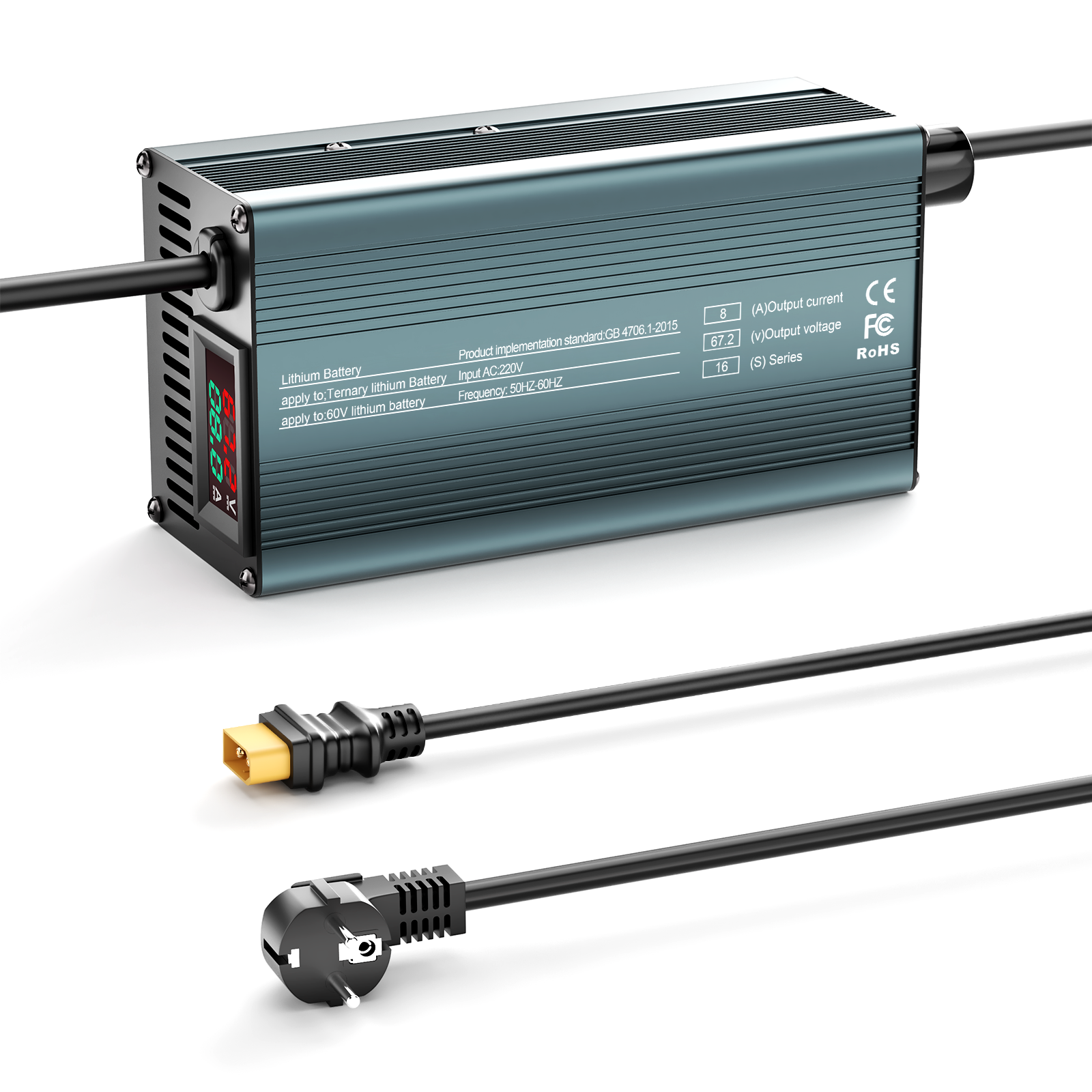 NOEIFEVO 67.2V 8A 16S  Lithium-Batterieladegerät für 16S  60V Li-Ionen-Batterien, Strom Einstellung 1-8A, langsames Laden und schnelles Laden (MLC1300)