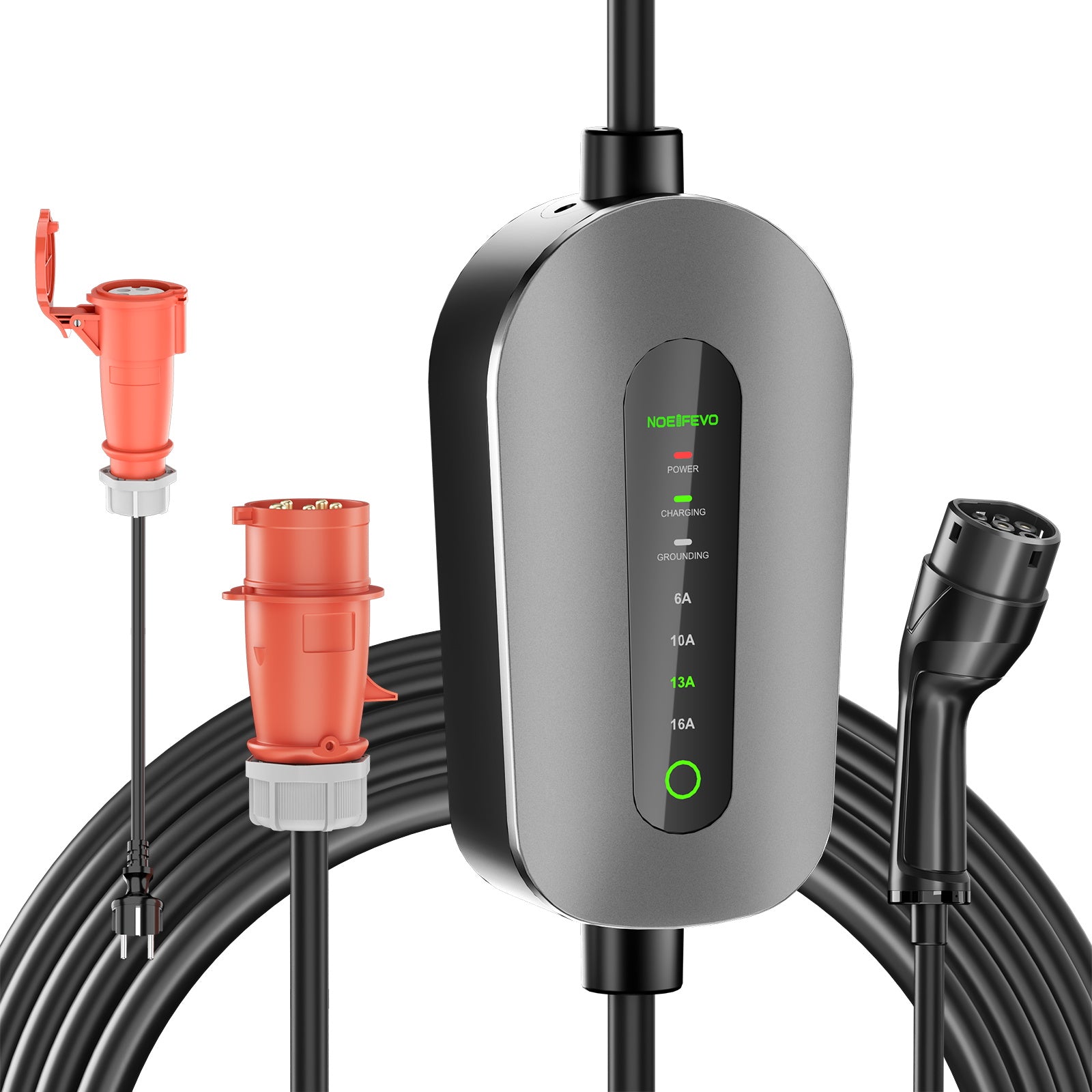 NOEIFEVO F095-3 Type 2 vers CEE16A EV chargement de Câble  pour véhicule électrique, boîte murale 11KW 6A à 16A courant réglable, 3m/5m/10m