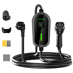 NOEIFEVO Typ 2 Ladekabel Schuko 3,7kW - 4m/6m/11m |6-16A|1-phasig Tragbare EV Ladegerät IP65 Wasserdicht mit LCD-Anzeige, Einstellbarer Ladeleistung, Einstellung Startzeit, für Allen EVs(IEC 62196-2) & PHEVS