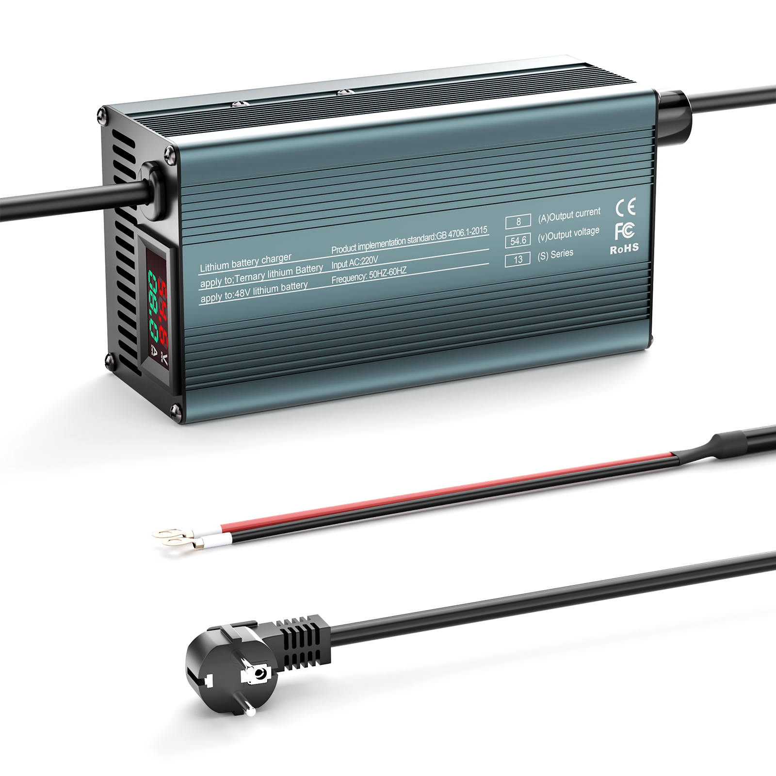 NOEIFEVO 54.6V  8A 13S Lithium-Batterieladegerät für 13S  48.1V Li-Ionen-Batterien, Strom Einstellung 1-8A, langsames Laden und schnelles Laden (MLC1300)