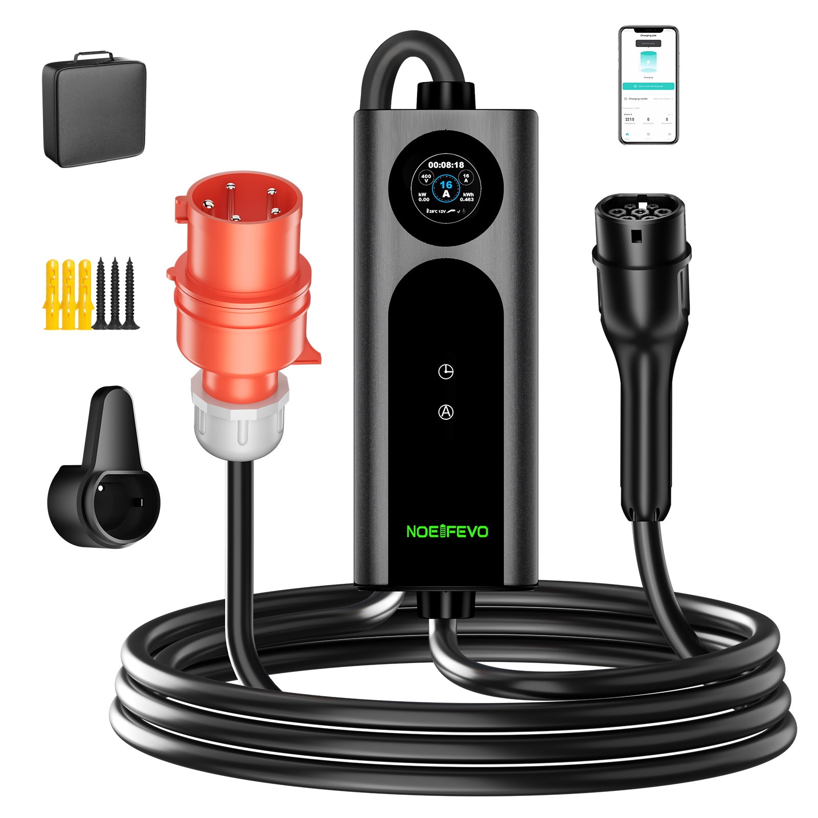 NOEIFEVO 2026 Pro mobil wallbox 11kw med app, elbil CEE 16A till Typ 2-laddkabel, 3-fas EV-laddare för alla elbilar (IEC 62196-2) & PHEV