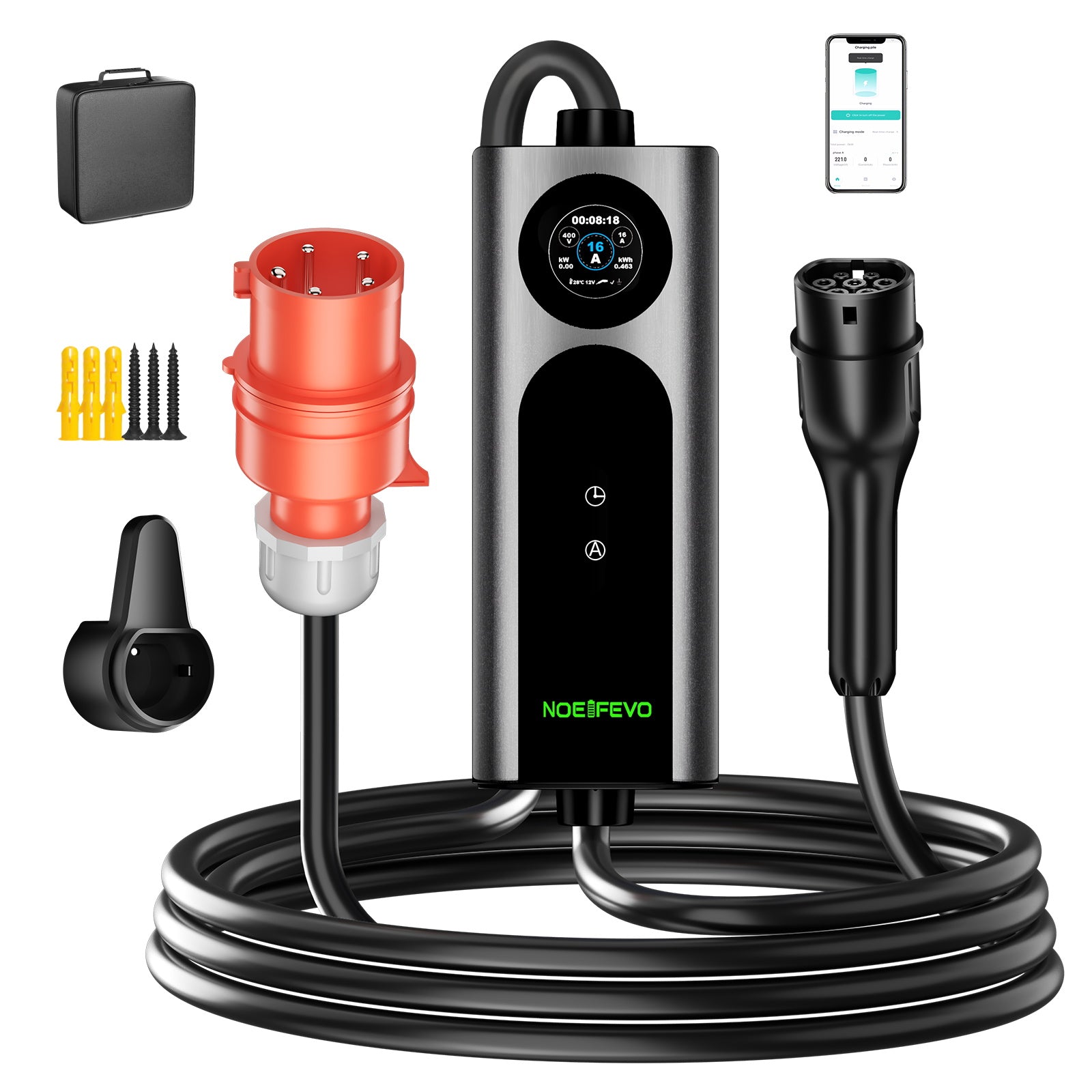 NOEIFEVO 2026 Pro Wallbox mobile 11kw avec application, câble de recharge CEE 16A vers Type 2 pour voiture électrique, triphasé, chargeur EV pour tous les EV (IEC 62196-2) et PHEV