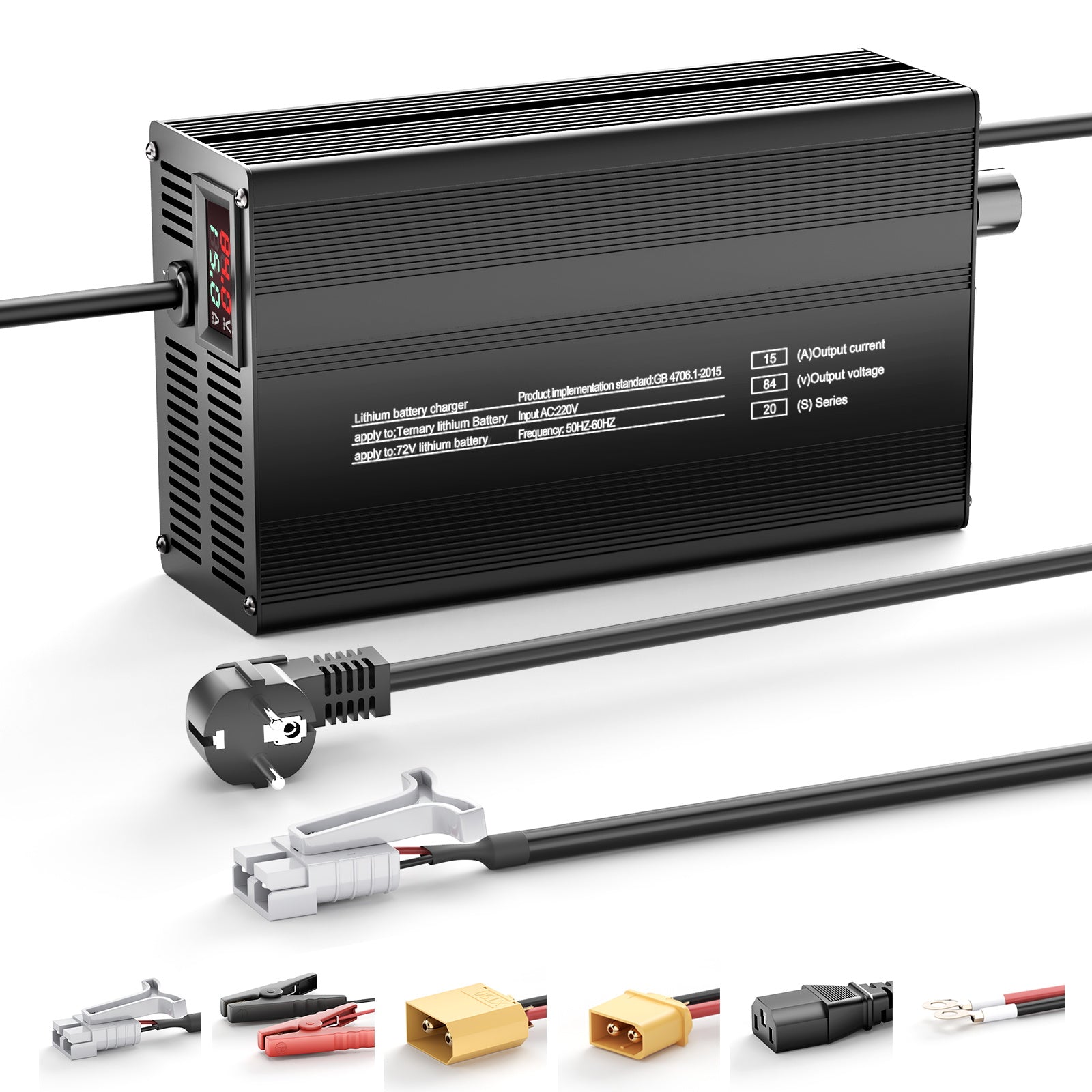 NOEIFEVO 84V 15A Lithium-Batterieladegerät für 20S 74.0V Li-Ionen-Batterien, Strom-Einstellung 1-15A, langsames Laden und schnelles Laden (MLC1300)