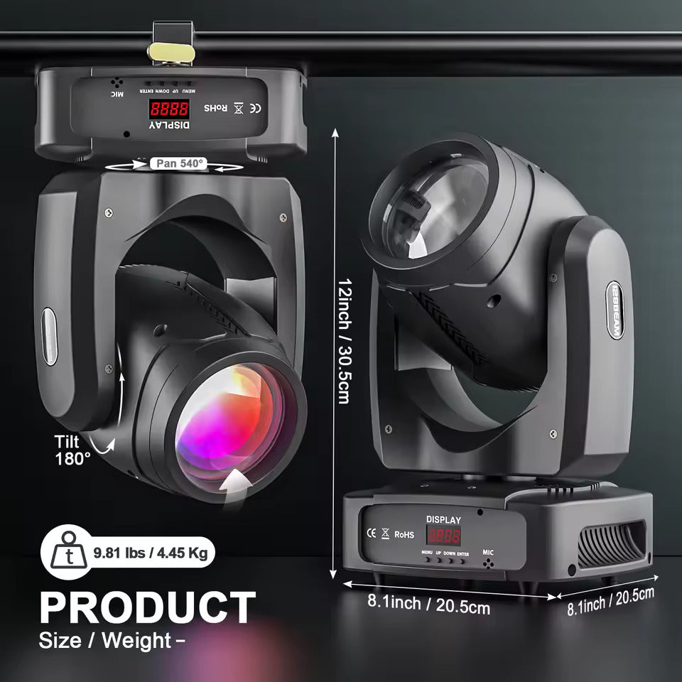 200W LED beam-rörligt huvud, strålkastare med 18 prismor och färgprojektor för scenbelysning, effektprojektor för barer, födelsedagsfester, klubbar, KTV, konserter och teatrar