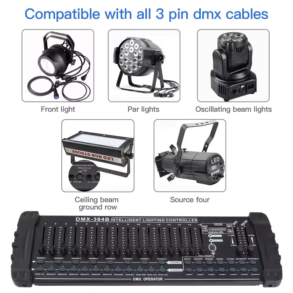 384-kanals DMX512-lyspult – profesjonell kontrollkonsoll for livekonserter, KTV, DJ-show og klubber