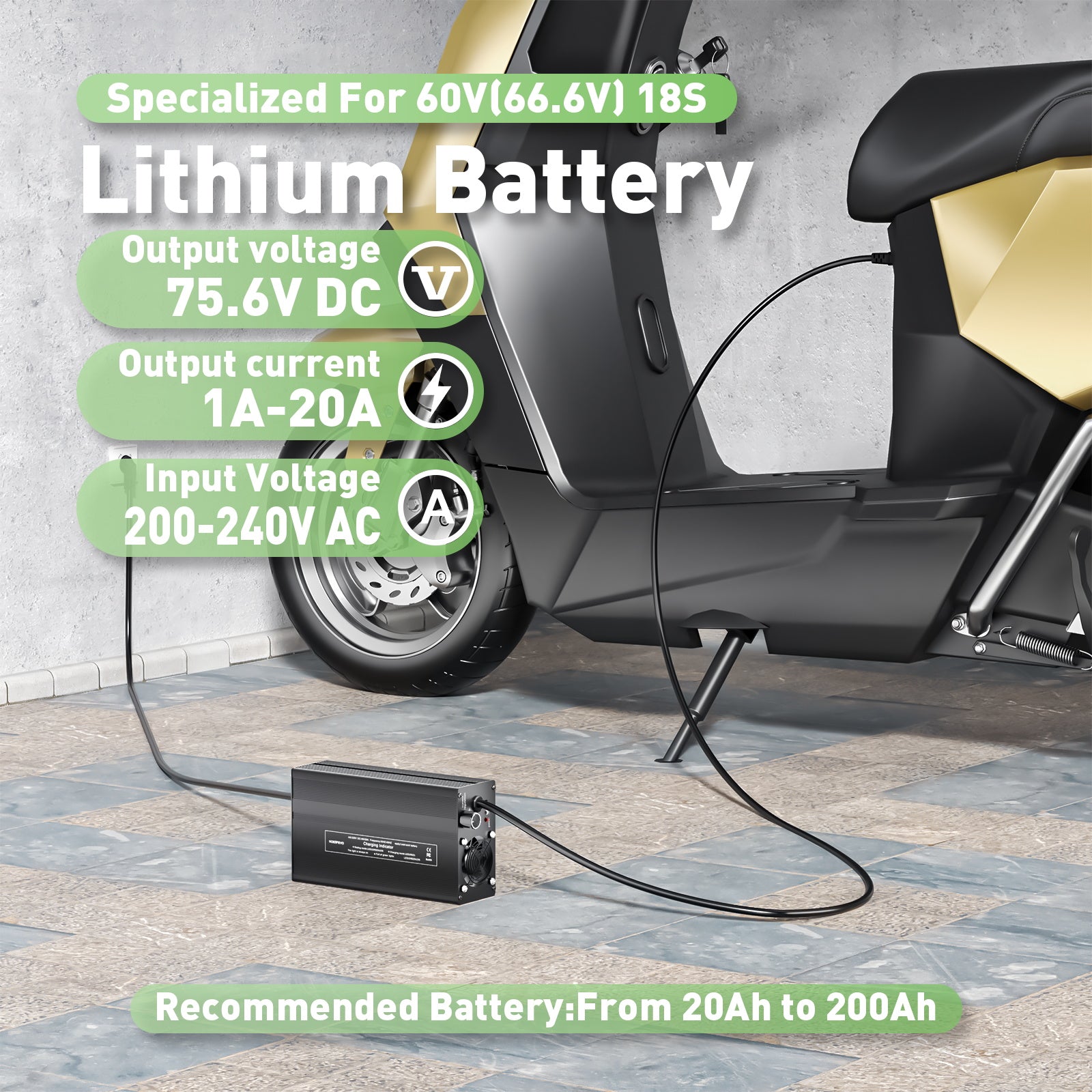 NOEIFEVO 75.6V 20A Chargeur de batterie lithium pour batterie lithium Li-Ion Lipo 66.6V 18S, affichage LCD, courant réglable, chargeur pour vélo électrique, scooter, moto électrique