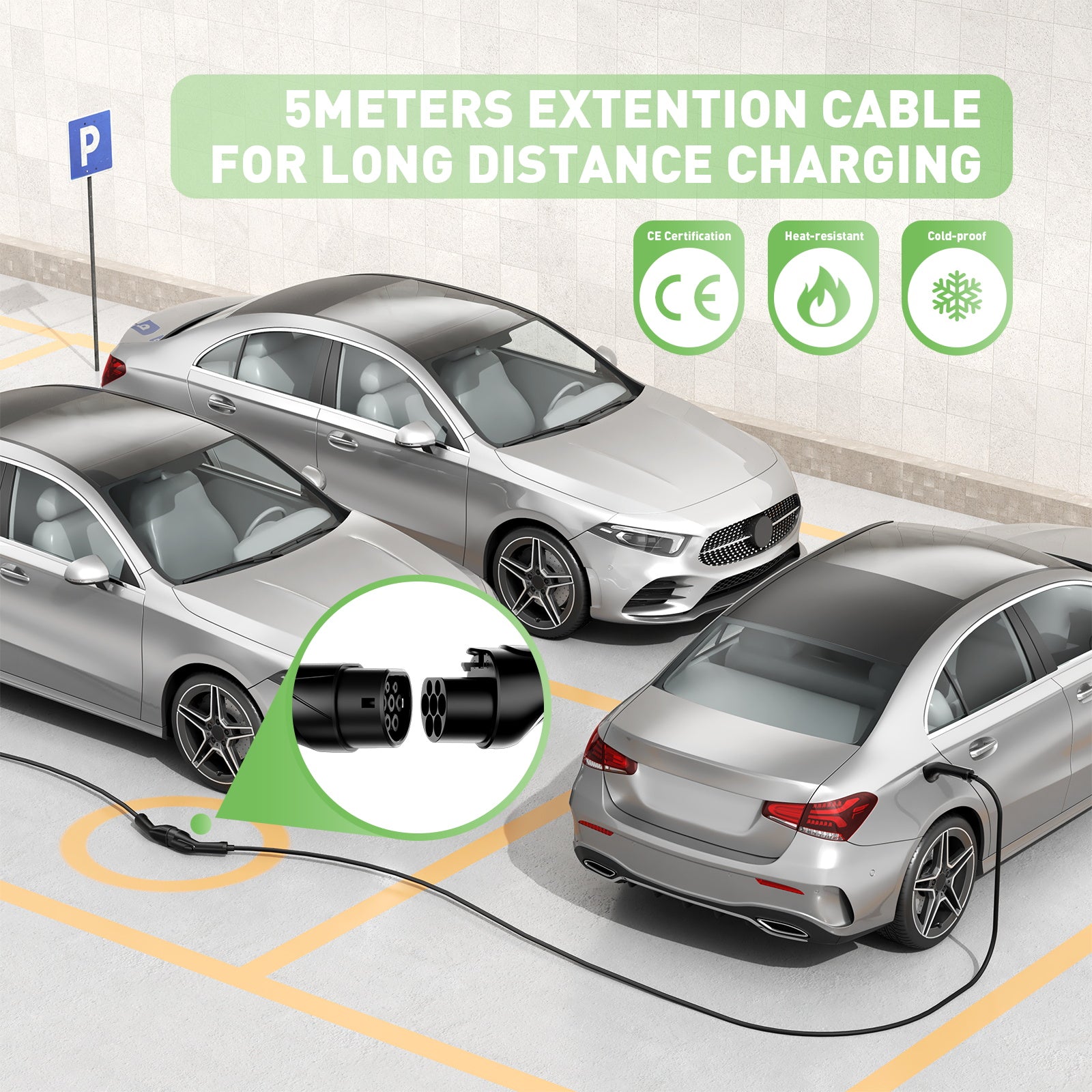 NOEIFEVO Type2 5m/10 EV charge de câble de d'extension  Câble  pour station de charge/boîte murale, 3,5KW/7KW/11KW/22KW