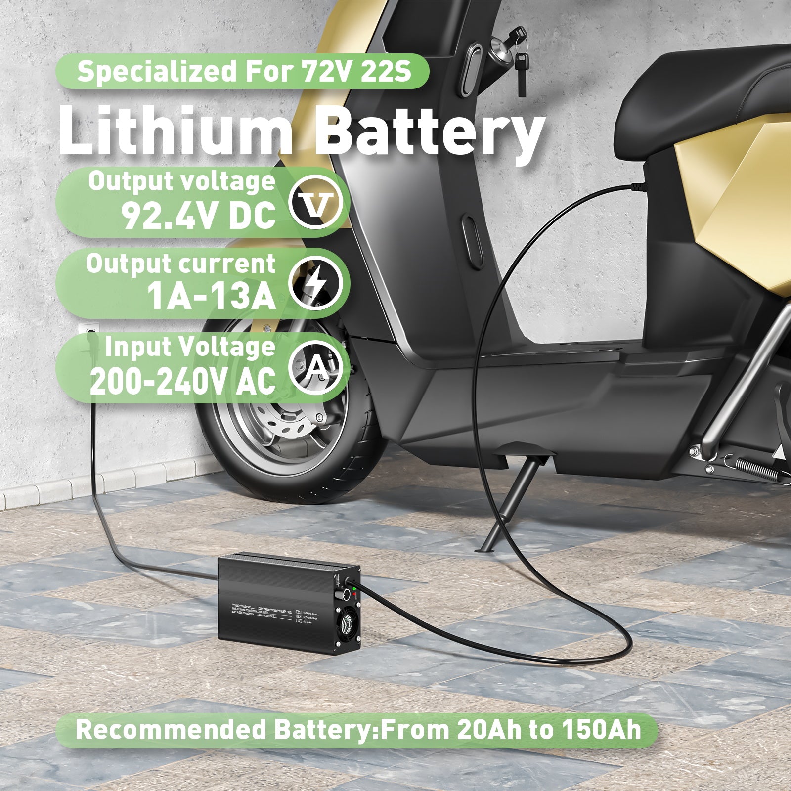 Chargeur de batterie lithium NOEIFEVO 81.4V 82V 22S, tension de sortie 92.4V, réglage du courant 1-15A, charge lente et charge rapide (MLC1300)