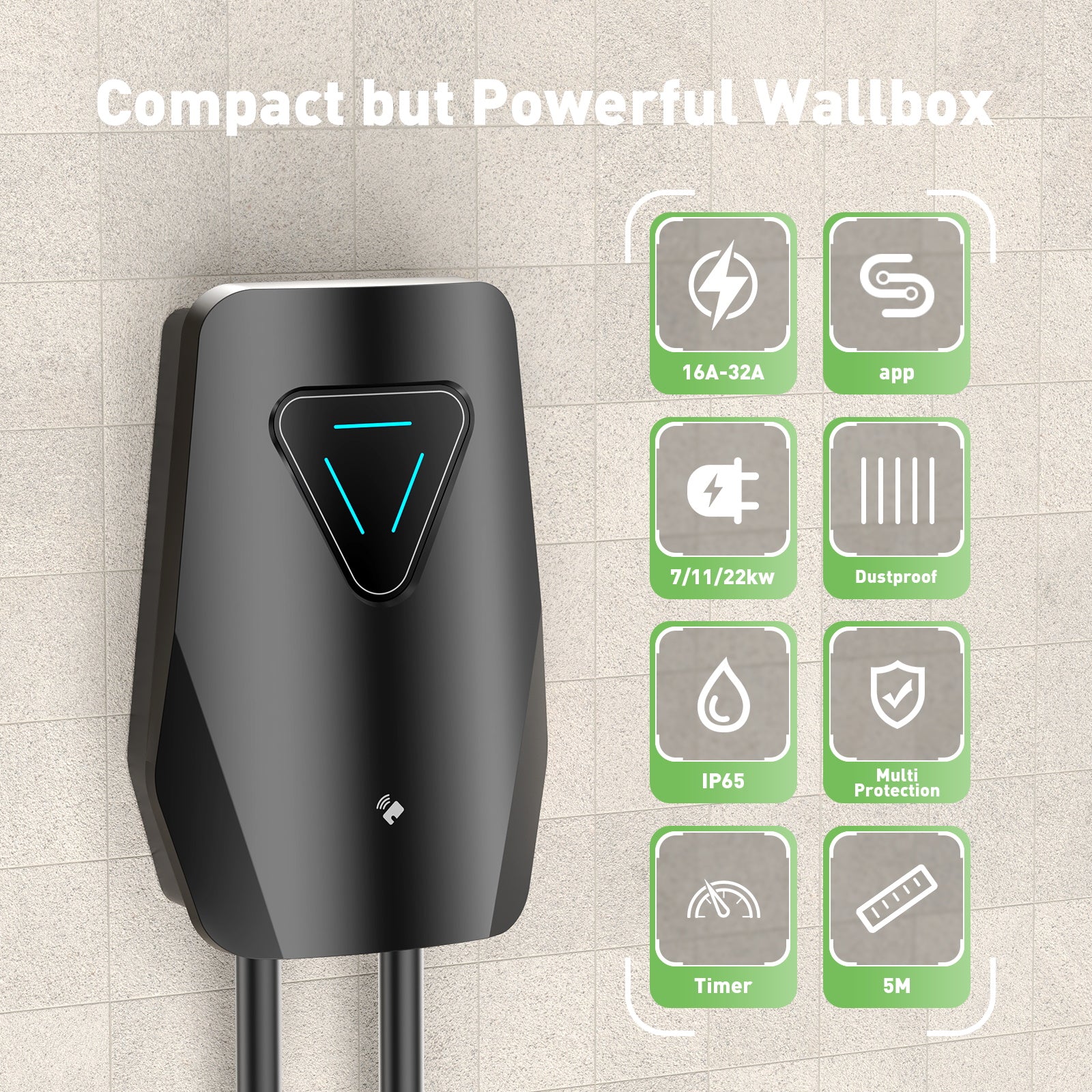 Noeifevo Q5 7KW 11KW 22KW EV Wallbox Charging Station, câble de charge étanche de 5M