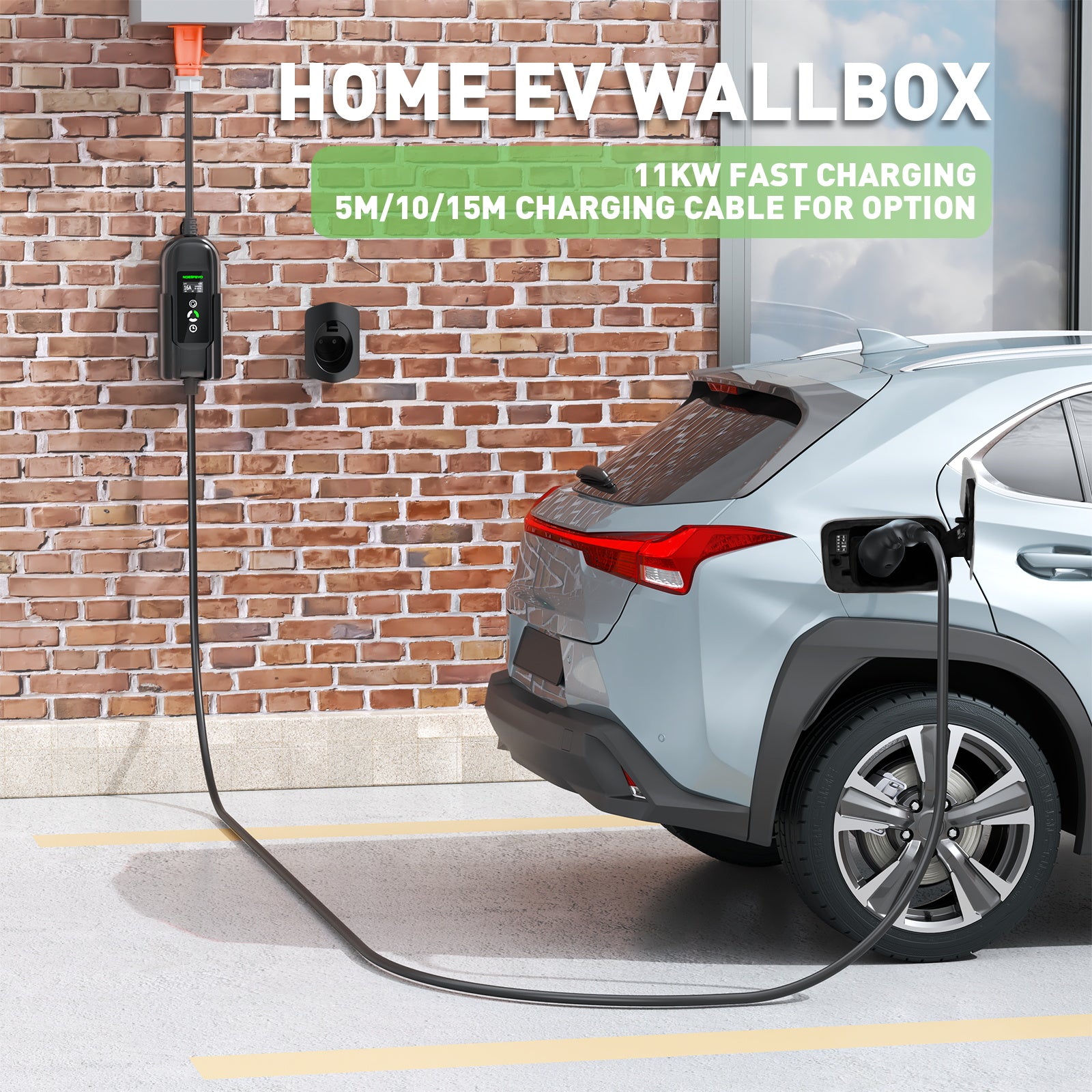 Wallbox mobile NOEIFEVO 11 kW, Type 2 sur câble de charge CEE16A pour tous les véhicules électriques