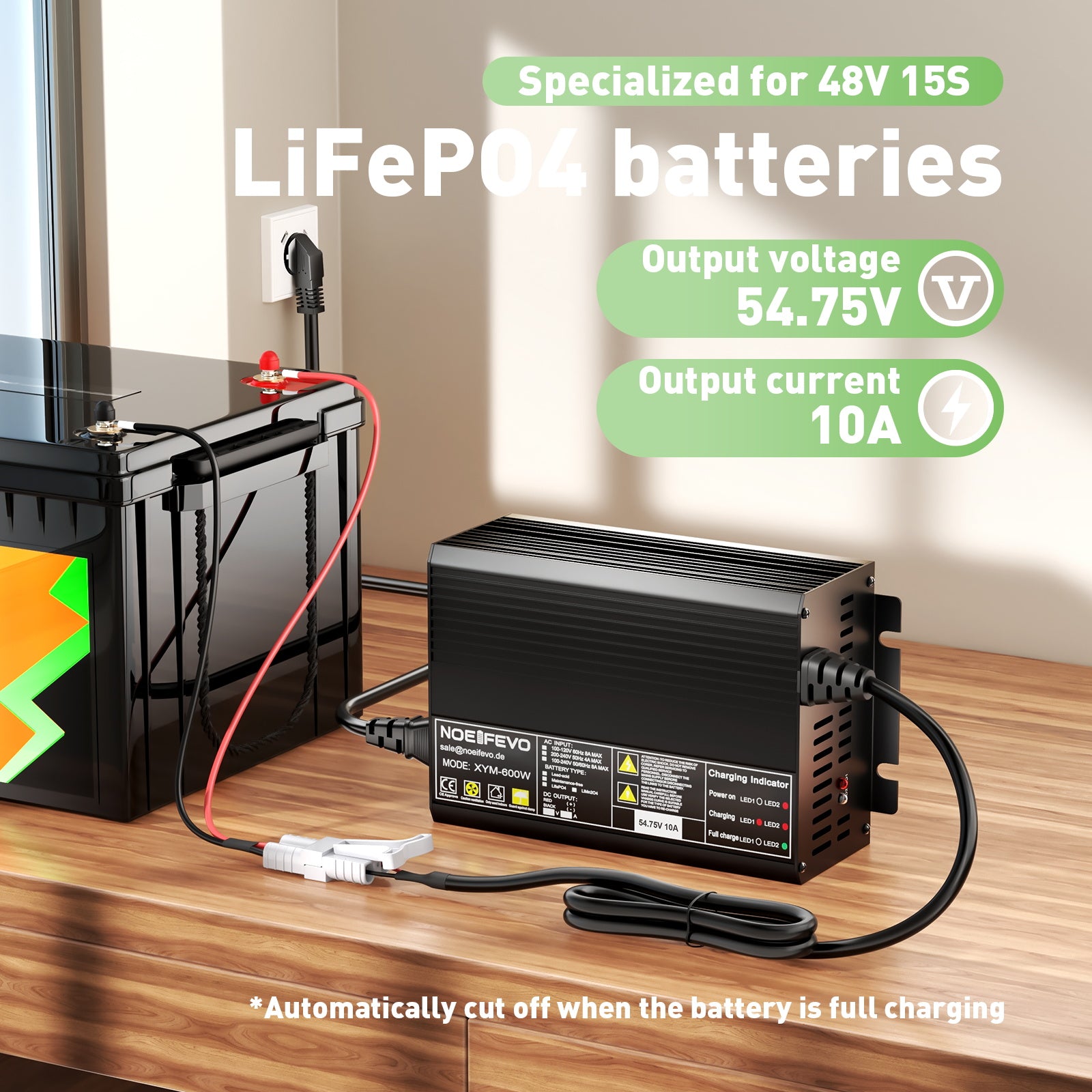 NOEIFEVO 54.75V 10A LiFePO4 batterie de Chargeur pour LiFePO4 48V 15S batterie 