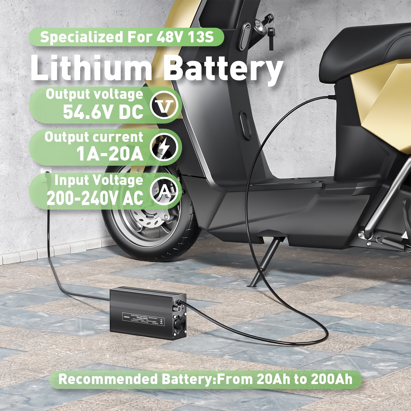 NOEIFEVO 54,6V 20A Caricabatterie per batterie al litio 48V 13S Li-Ion-Li-Po, con display LCD, corrente regolabile, caricabatterie per e-bike, scooter e moto elettrica
