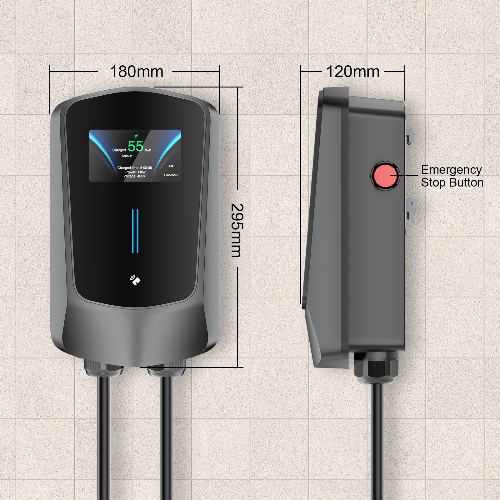 Noeifevo Q6 7KW 11KW 22KW EV nástěnná nabíjecí stanice, 5M rychlonabíjecí kabel vodotěsný, WiFi volitelné
​