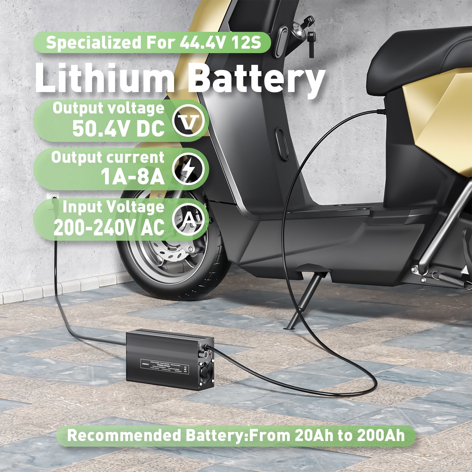 NOEIFEVO 50,4V 20A Lithium-baterie nabíječka pro 44,4V 12S Lithium-Li-Ion-Lipo baterii, LCD displej, nastavitelný výkon, nabíječka pro E-bike, skútr, elektrické motocykly