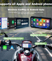 NOEIFEVO MT9B Motorcykel-Carplay-skärm med dödvinkelvarningsfunktion, trådlös CarPlay och Android Auto, bärbar vattentät 6,3-tums pekskärm, förbättrad dubbel Bluetooth, navigation