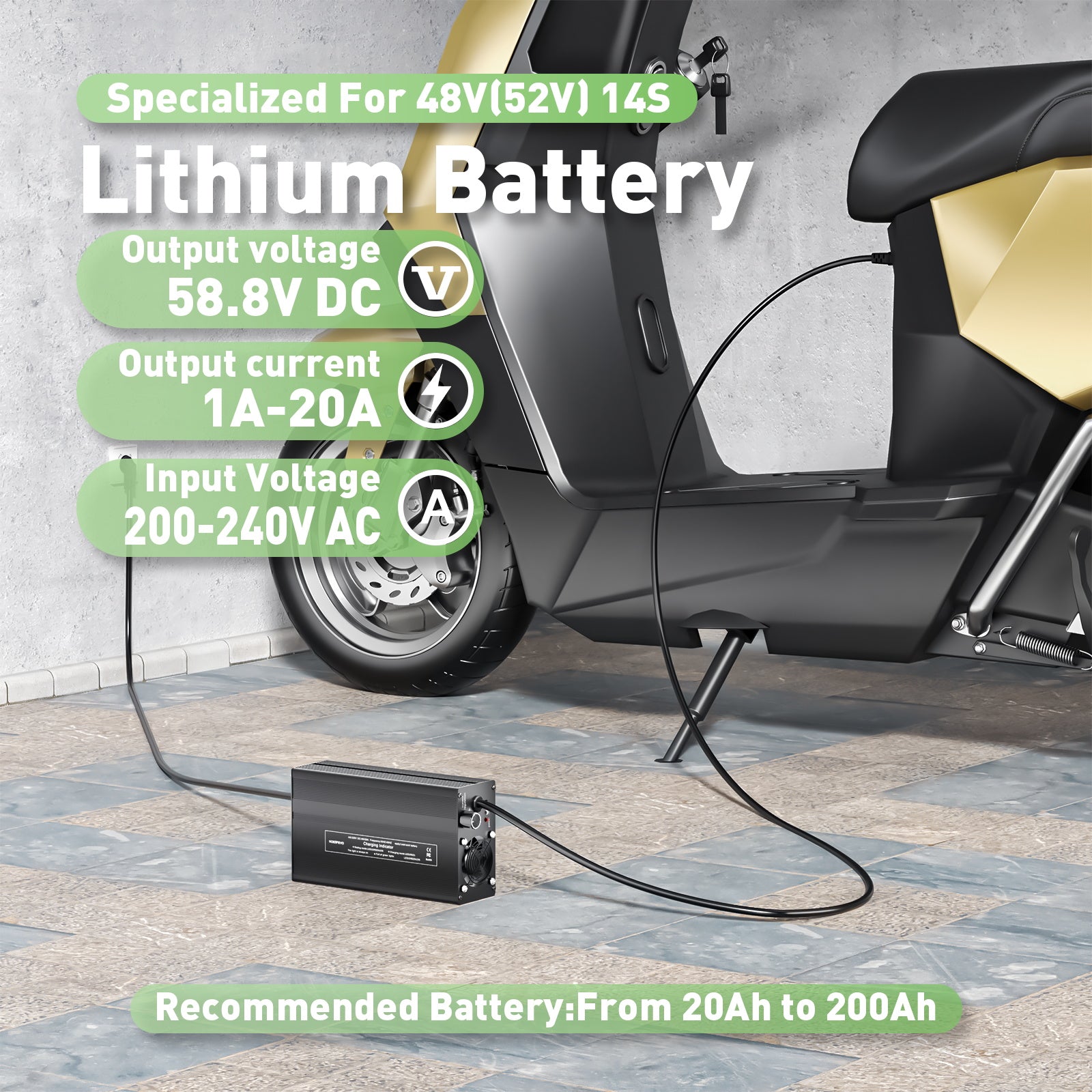 NOEIFEVO 58,8V 20A Caricabatterie per batterie al litio 51,8V 52V 14S Li-Ion Li-Po, con display LCD, corrente regolabile, caricabatterie per e-bike, scooter, moto elettrica