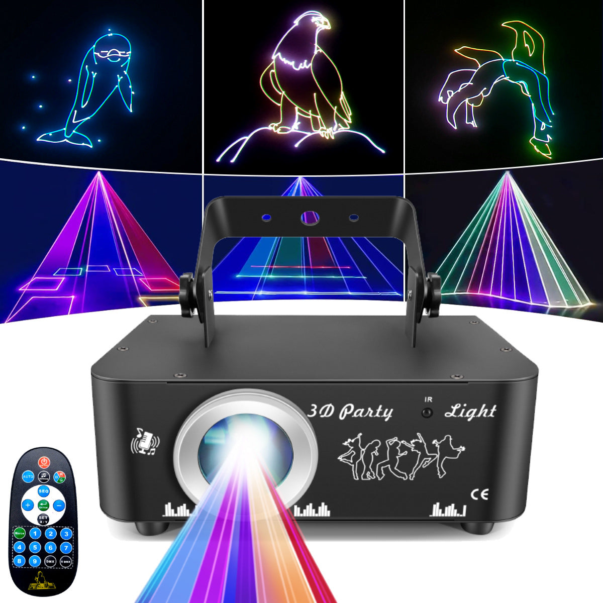 DJ Discolicht Partylicht, 3D RGB Animation Disco Licht mit Fernbedienung, Party Lichter mit DMX, Musik Sound Activated Beam Effekt Bühnenlicht für Party Festival Club Bühne Beleuchtung Show