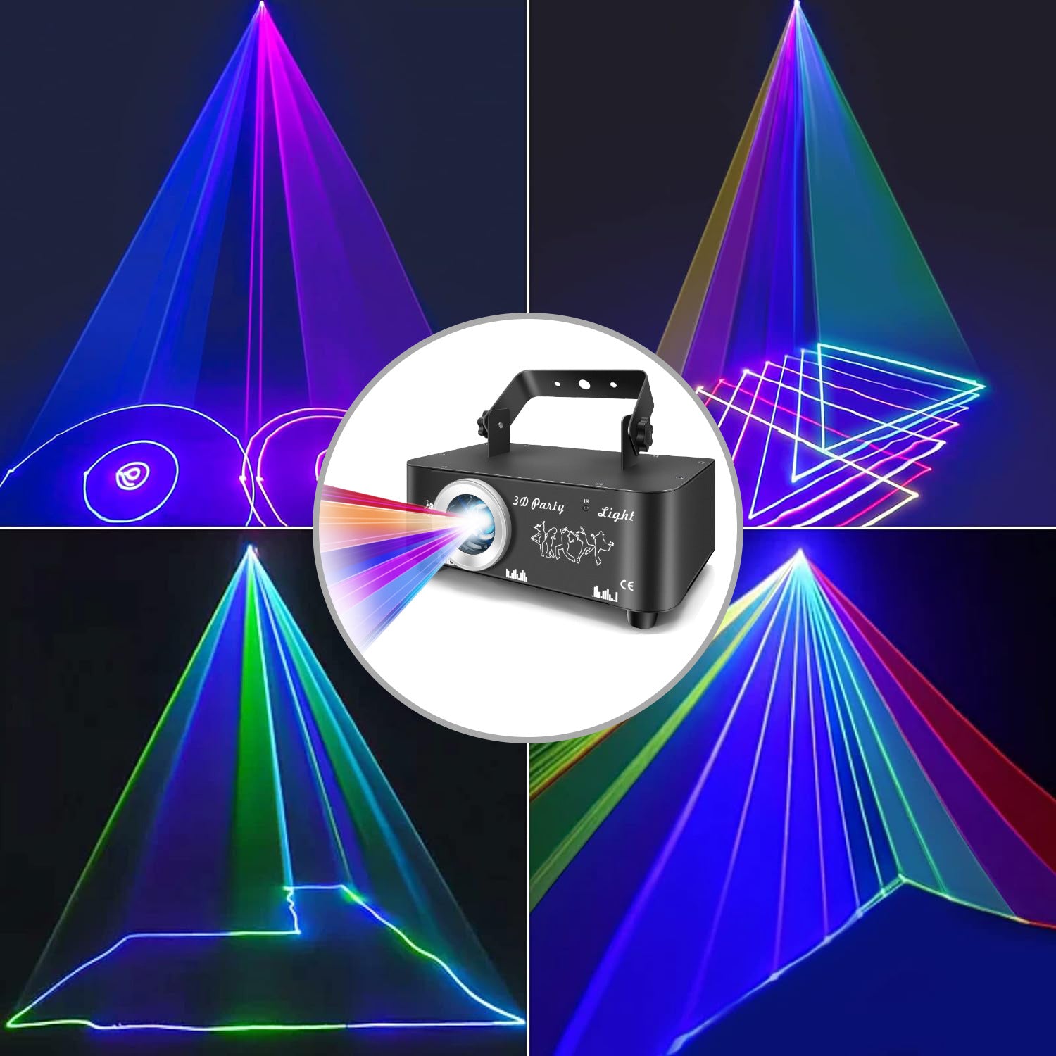DJ Discolicht Partylicht, 3D RGB Animation Disco Licht mit Fernbedienung, Party Lichter mit DMX, Musik Sound Activated Beam Effekt Bühnenlicht für Party Festival Club Bühne Beleuchtung Show