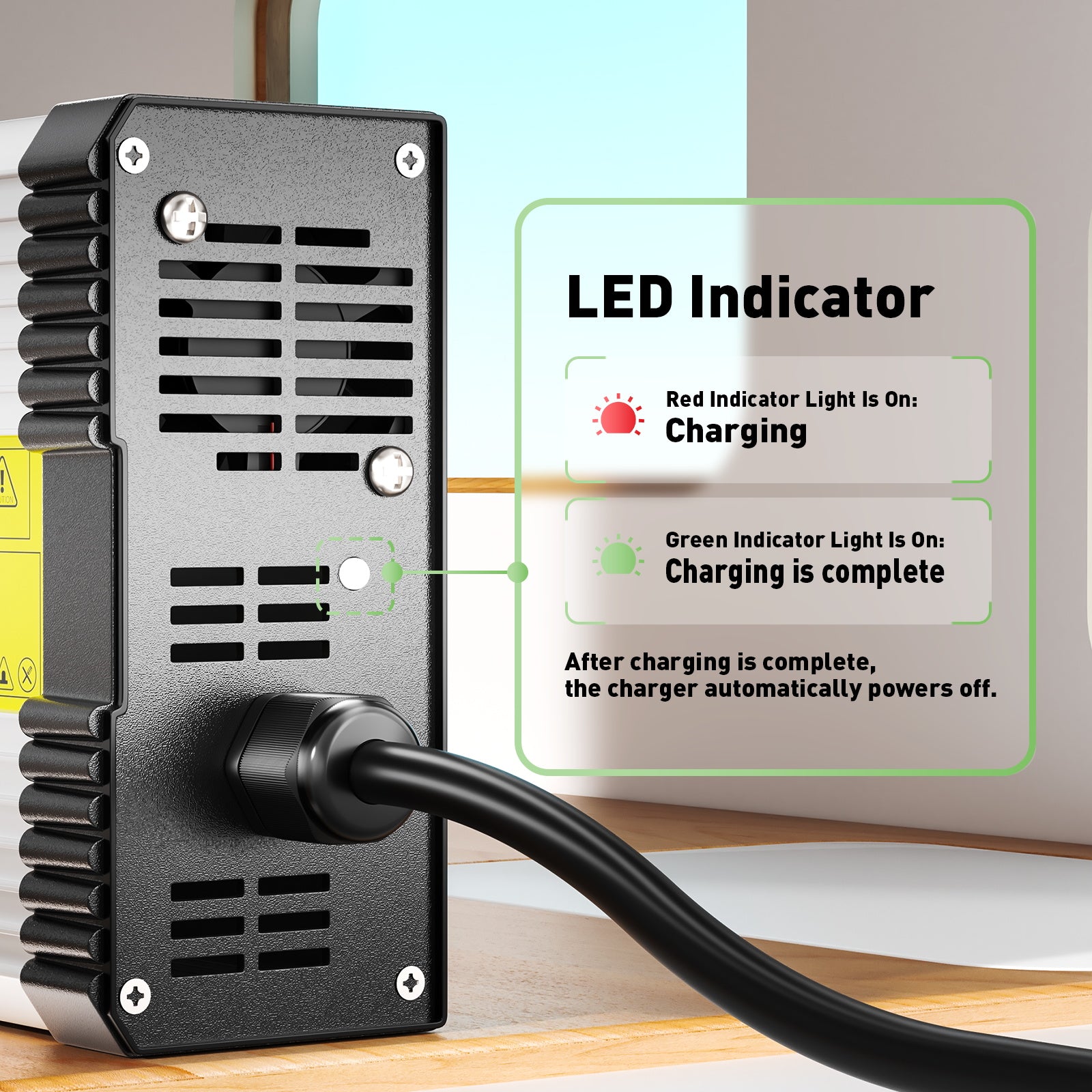 NOEIFEVO 54.6V 8A Lithium-Batterijlader voor 13S 48V 48.1V Lithiumbatterij, met koelventilator, automatische uitschakeling.