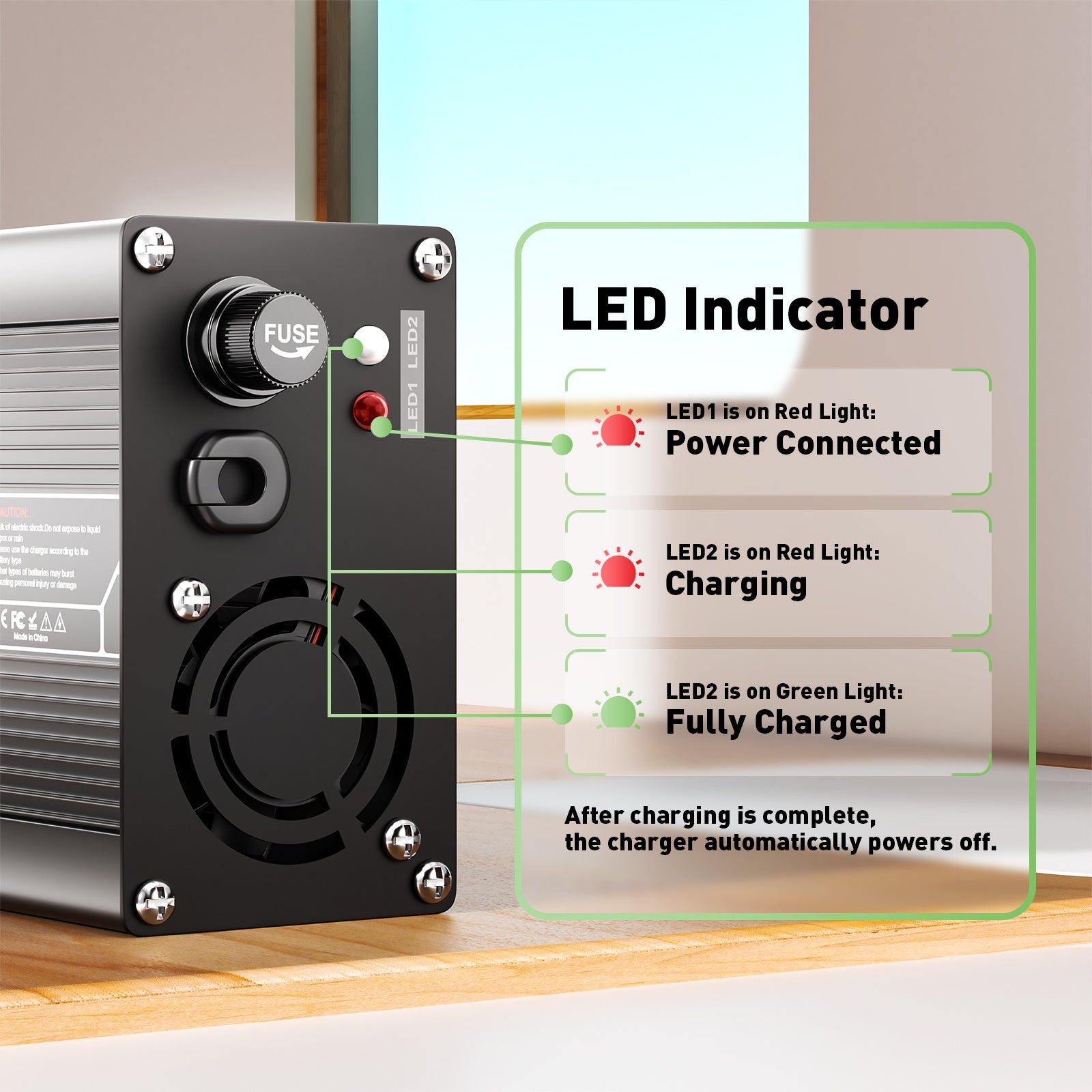 NOEIFEVO 54.6V 5A lithiumoplader til 13S 48V Ebike scooter batteri, aluminiumshus, ventilator