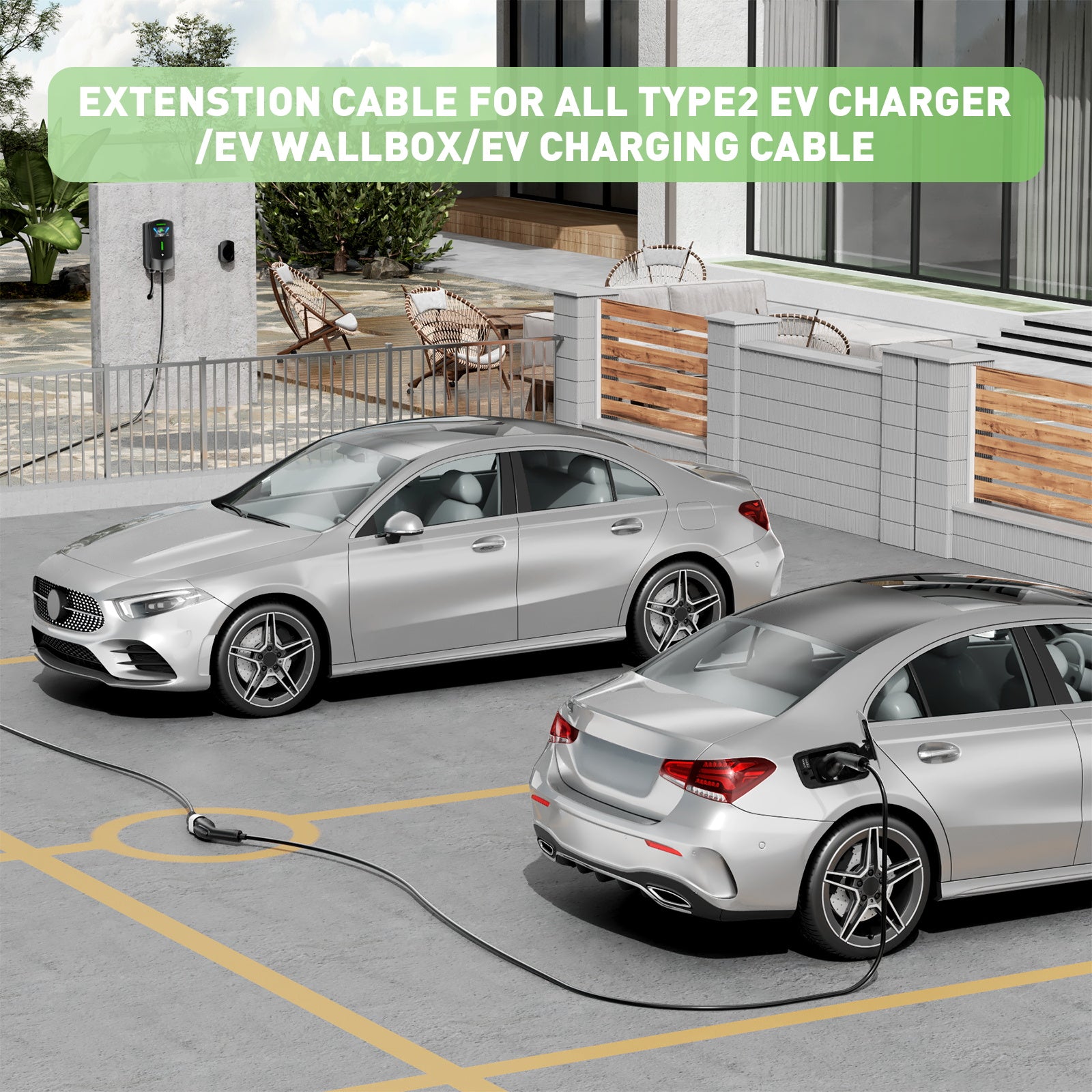 NOEIFEVO Type2 5m/10 EV charge de câble de d'extension  Câble  pour station de charge/boîte murale, 3,5KW/7KW/11KW/22KW