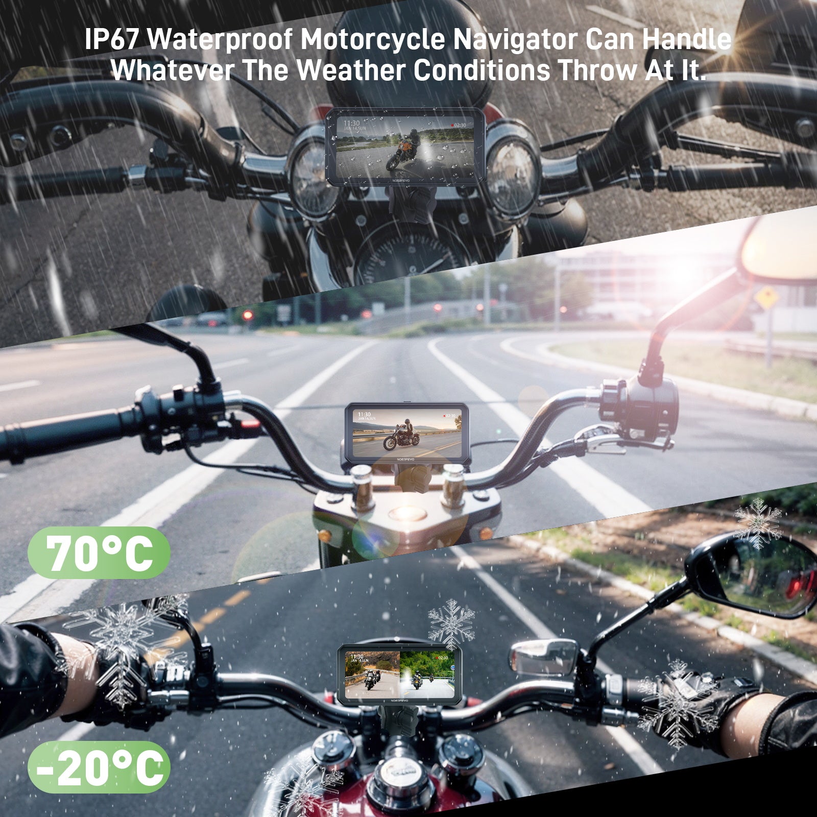 NOEIFEVO MT9B Motorcykel-Carplay-skärm med dödvinkelvarningsfunktion, trådlös CarPlay och Android Auto, bärbar vattentät 6,3-tums pekskärm, förbättrad dubbel Bluetooth, navigation
