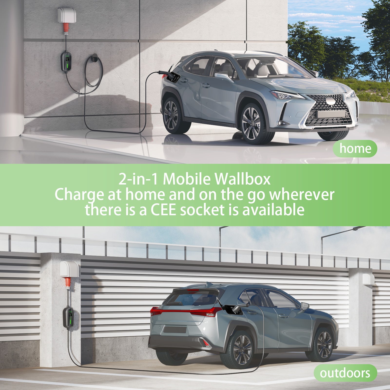 NOEIFEVO F097 11KW Wallbox mobile EV avec application, 3 phases 6-16A avec puissance de charge réglable, contrôle à distance par Wi-Fi, câble de recharge CEE 16A vers Type 2 pour chargeur EV