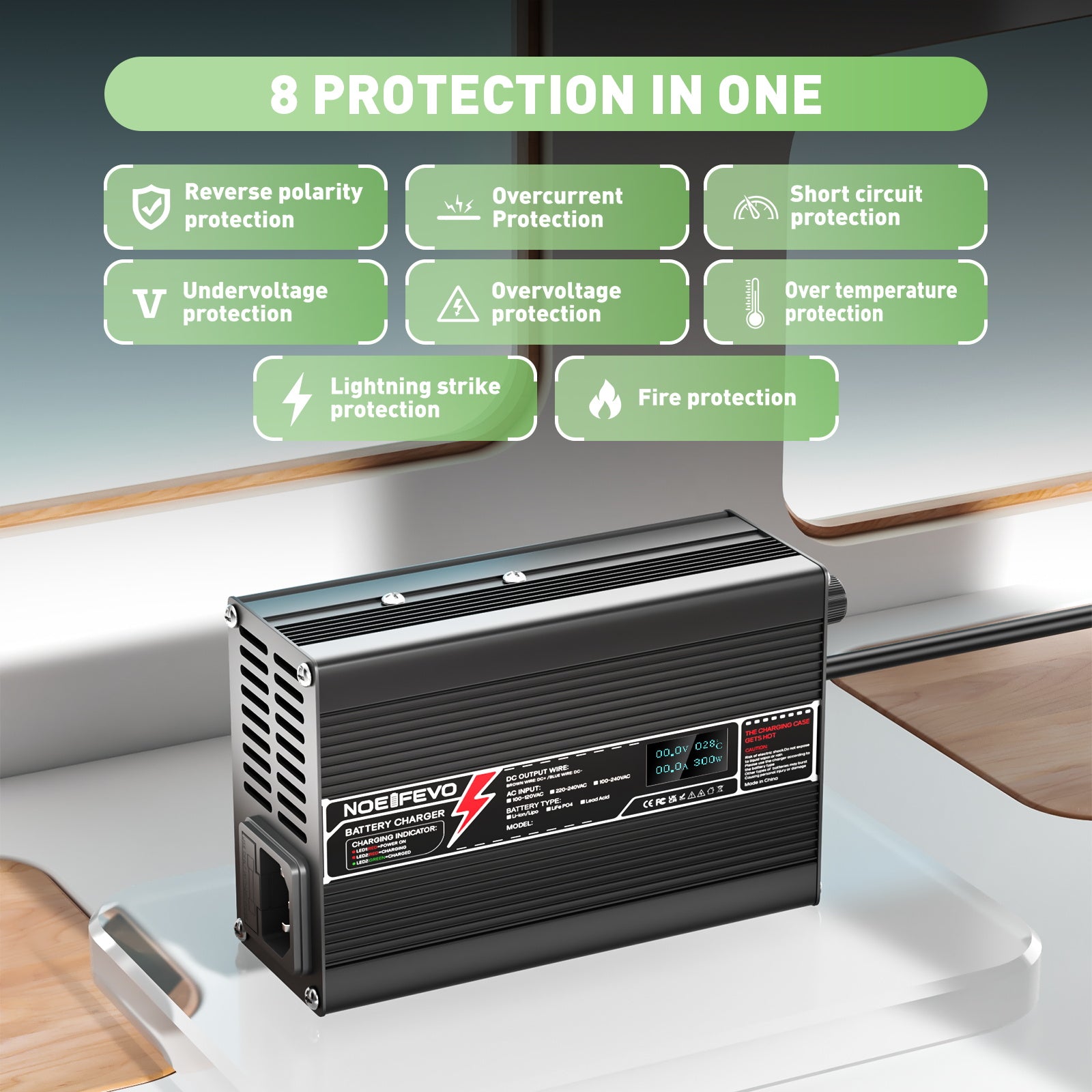 NOEIFEVO 12,6V 5A Lithium-oplader voor 3S 11,1V Li-Ion Lipo-batterijen, met LCD-scherm, koelfan, automatische uitschakeling