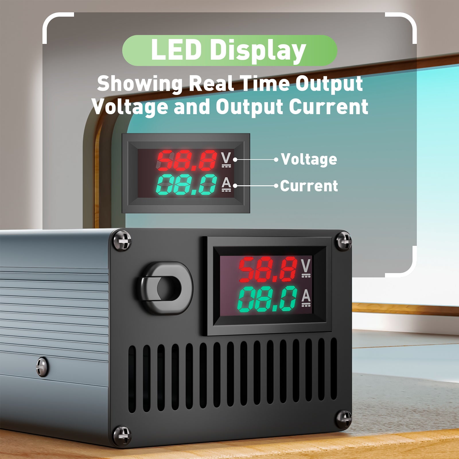 NOEIFEVO 58.8V 8A 14S litium-batterilader for 14S 51.8V Li-ion-batterier, strømjustering 1-8A, langsom lading og rask lading (MLC1300)