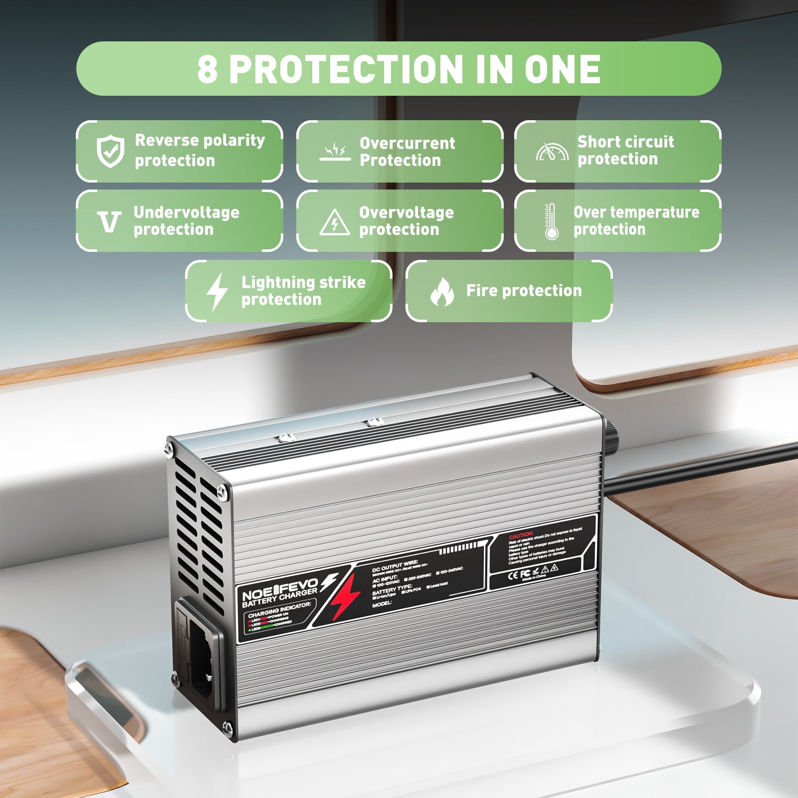 NOEIFEVO 37.8V 4A Lithium-oplader voor 9S 33.3V Li-Ion Lipo-batterijen, met koelfan, automatische uitschakeling.