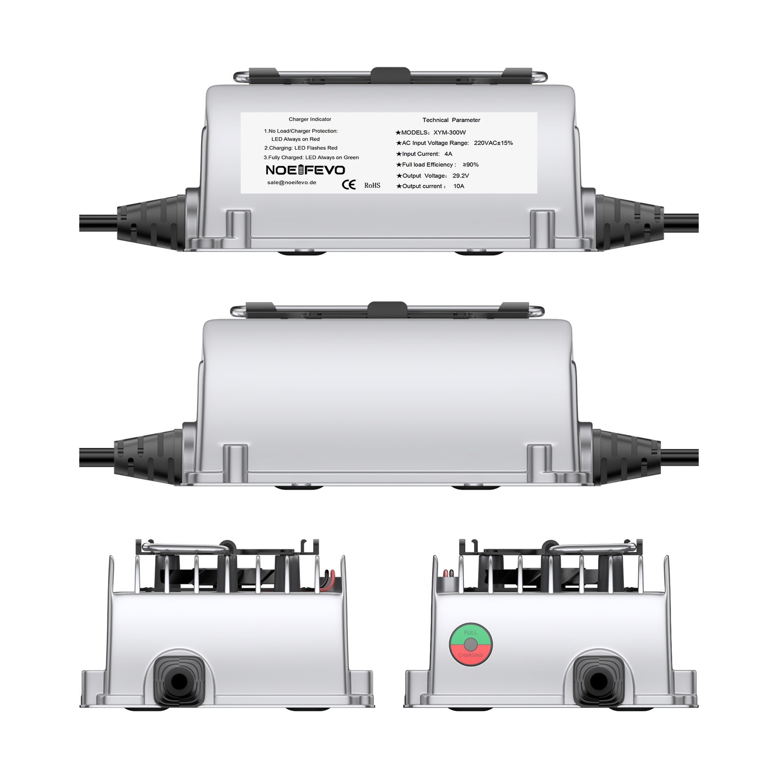 NOEIFEVO 29,2V 10A vandtæt LiFePO4 batterioplader til 25,6V(24V) 8S LiFePO4 batteri