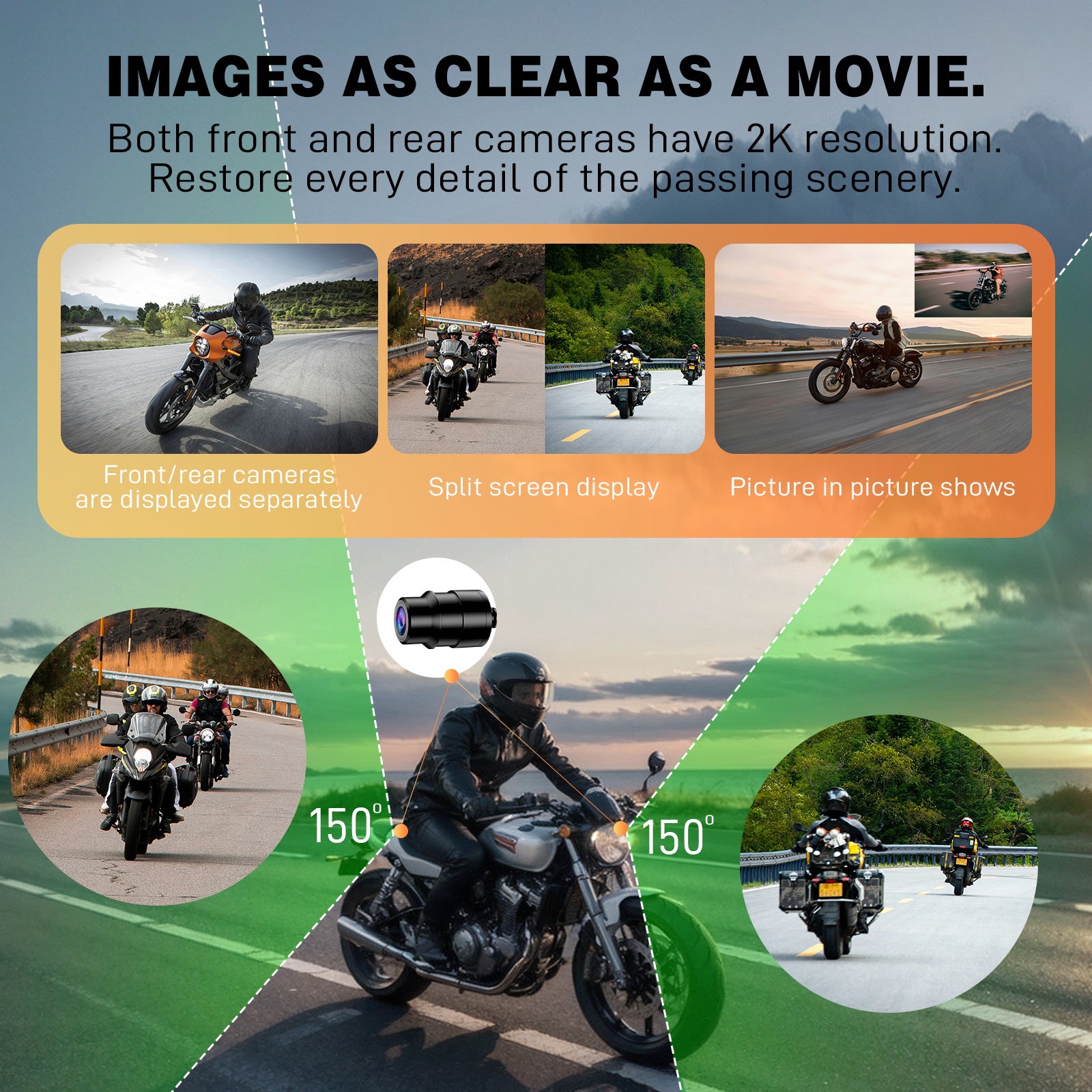 NOEIFEVO MT9B Motorcykel-Carplay-skärm med dödvinkelvarningsfunktion, trådlös CarPlay och Android Auto, bärbar vattentät 6,3-tums pekskärm, förbättrad dubbel Bluetooth, navigation