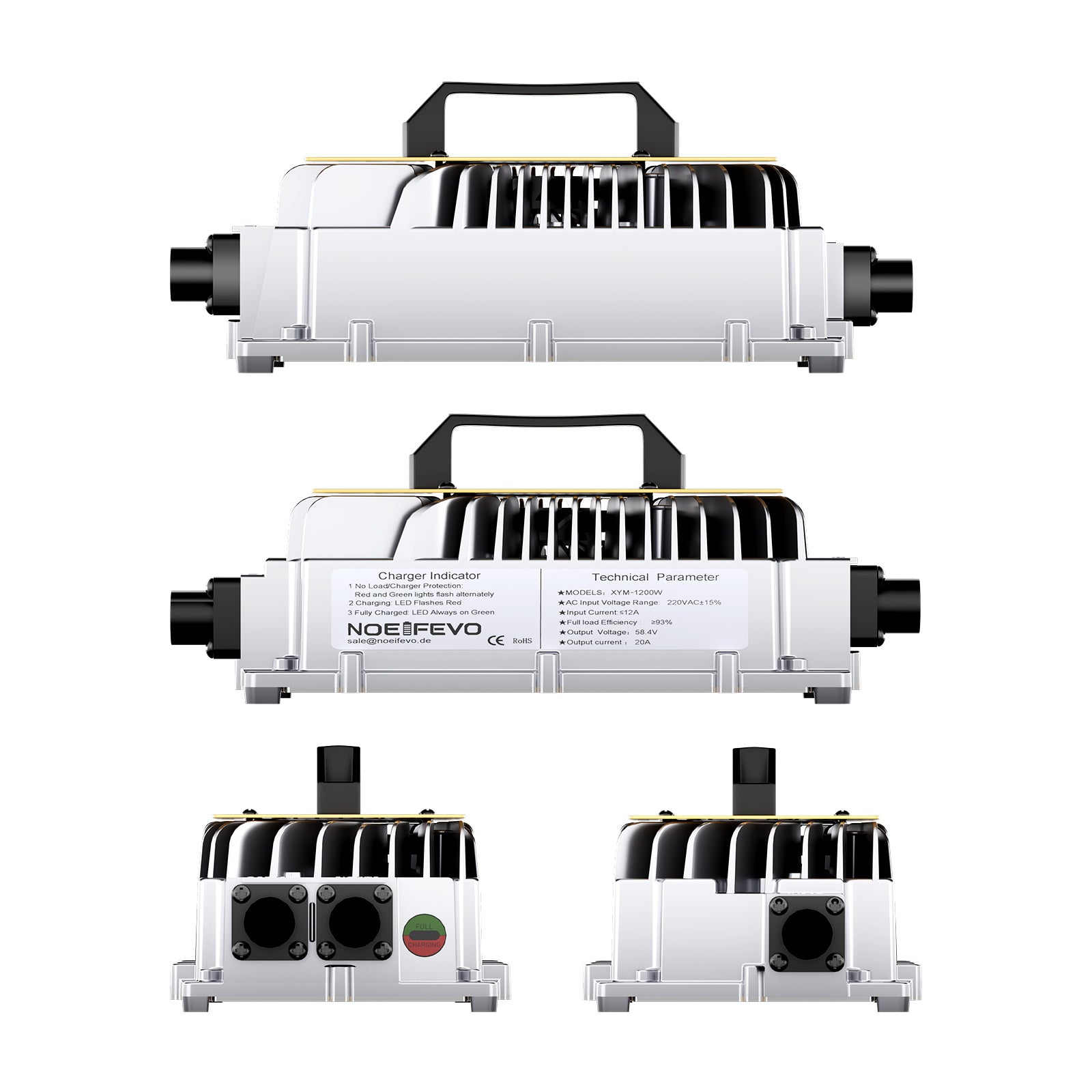 NOEIFEVO 58,4V 20A Lithium Lifepo4 nabíječka baterií pro 48V (51,2V)16S baterii, vodotěsná, 0 V BMS aktivace, automatické vypnutí s plnou ochranou