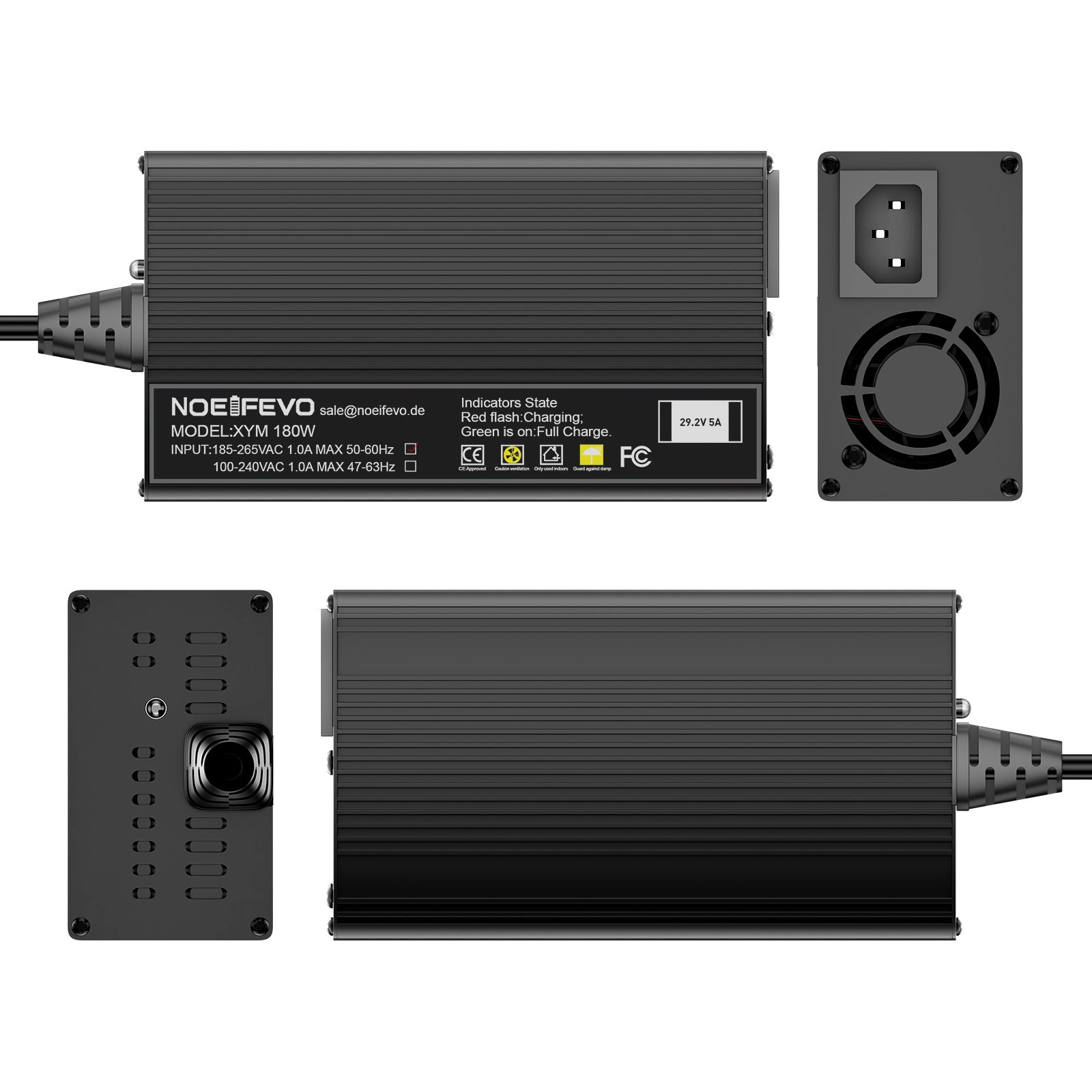 Noeifevo 29.2V 5A LiFePO4 Akku Ladegerät für 24V 25.6V LiFePO4 Batterie, XLR/IEC/XT60/Anderson 50A/M8