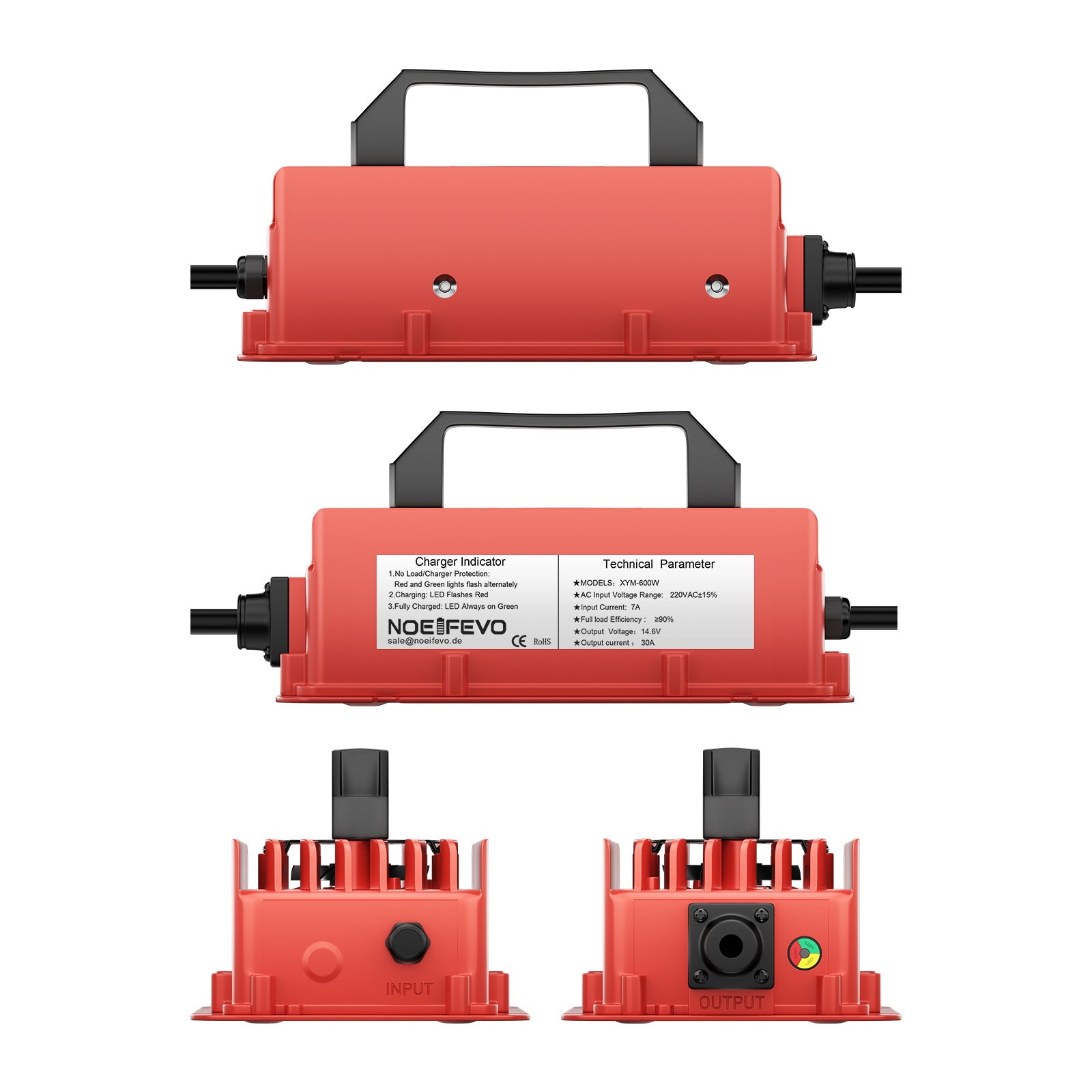 NOEIFEVO 14.6V 30A Cargador de batería LiFePO4 impermeable para batería 12V (12.8V) 4S LiFePO4
​