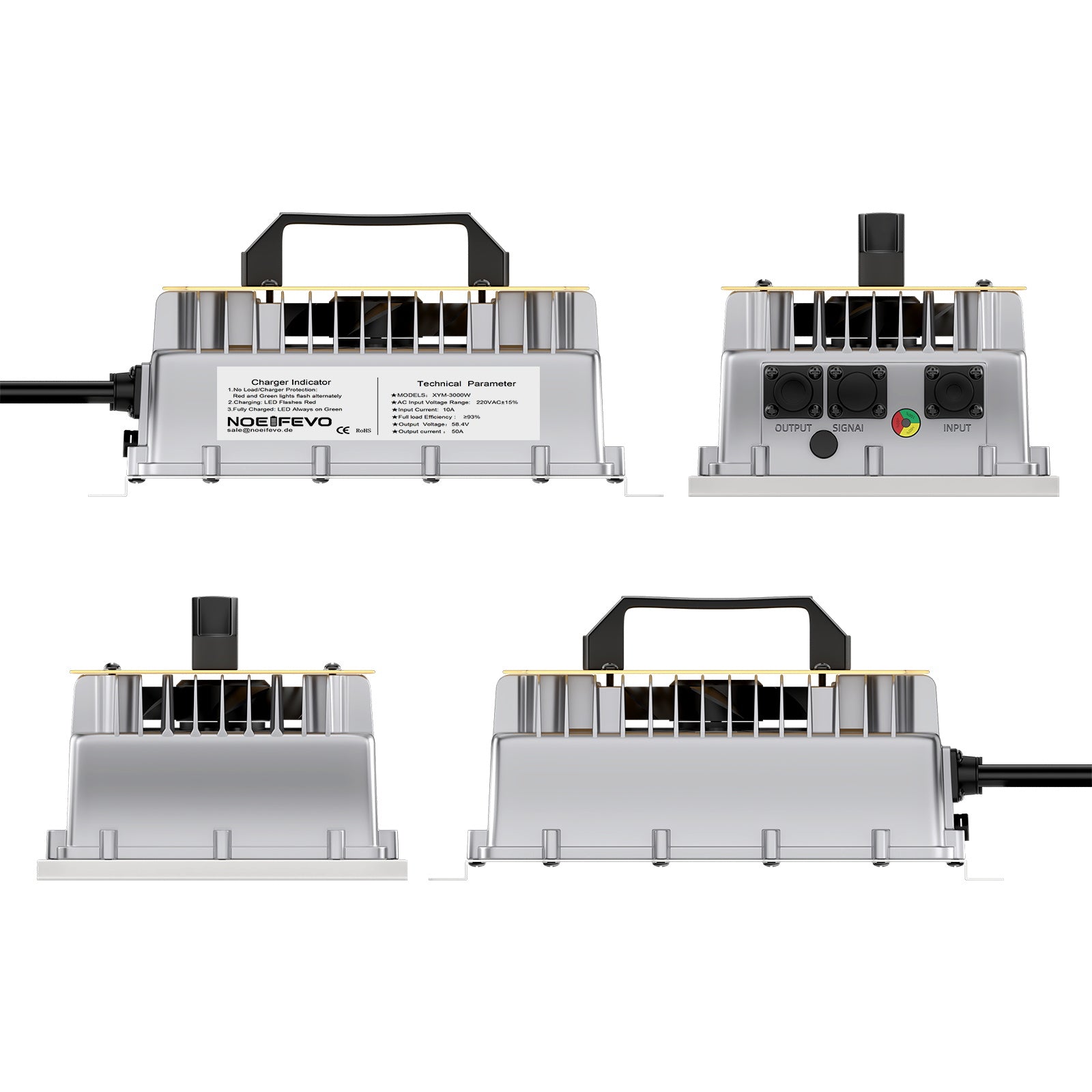 NOEIFEVO 58.4V 50A LiFePO4 batterie de Chargeur pour batterie 51.2V (48V) 16S LiFePO4, étanche, 0V BMS activé