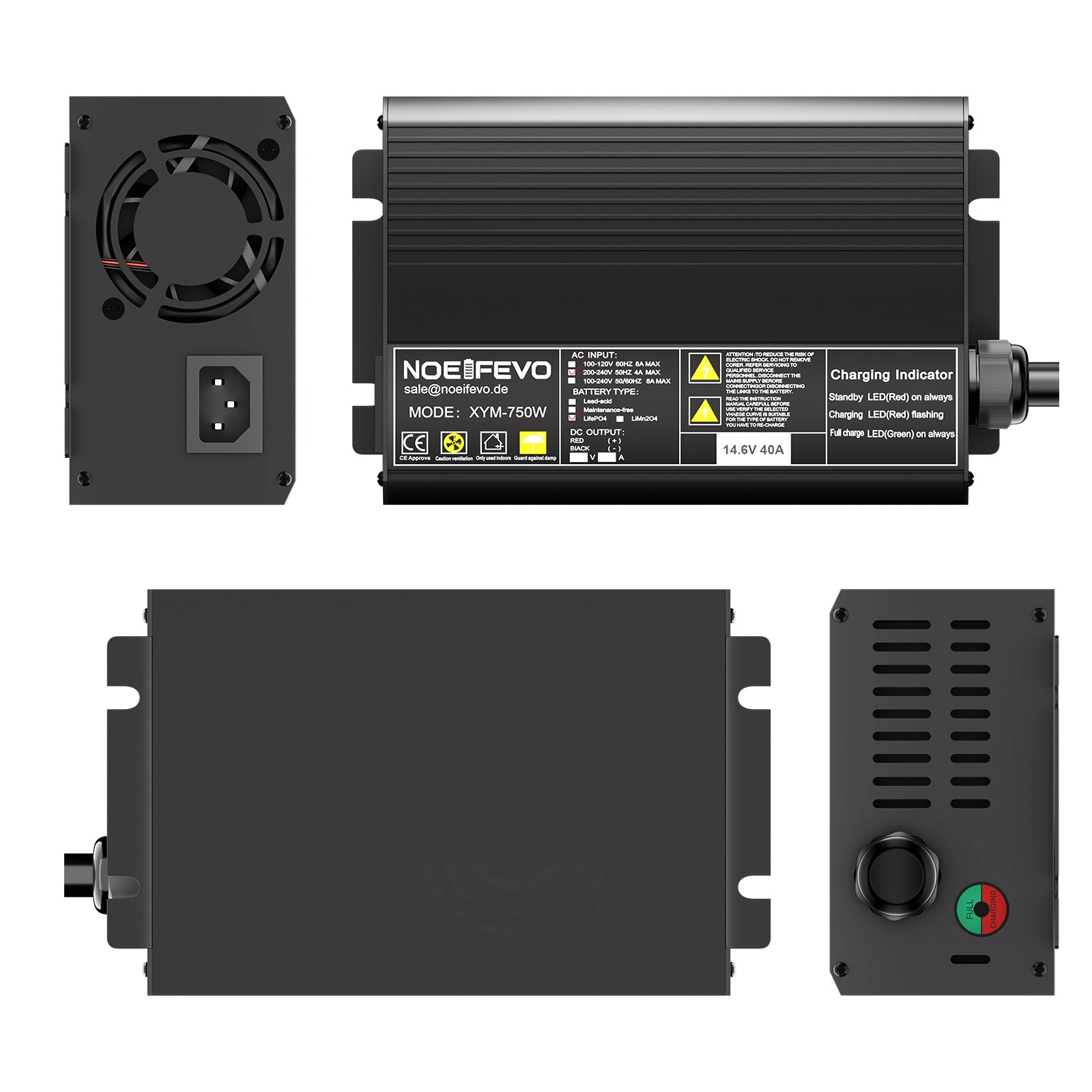 Noeifevo 14.6V 40A LiFePO4 Batterijlader voor 12V(12.8V) LiFePO4 Batterij