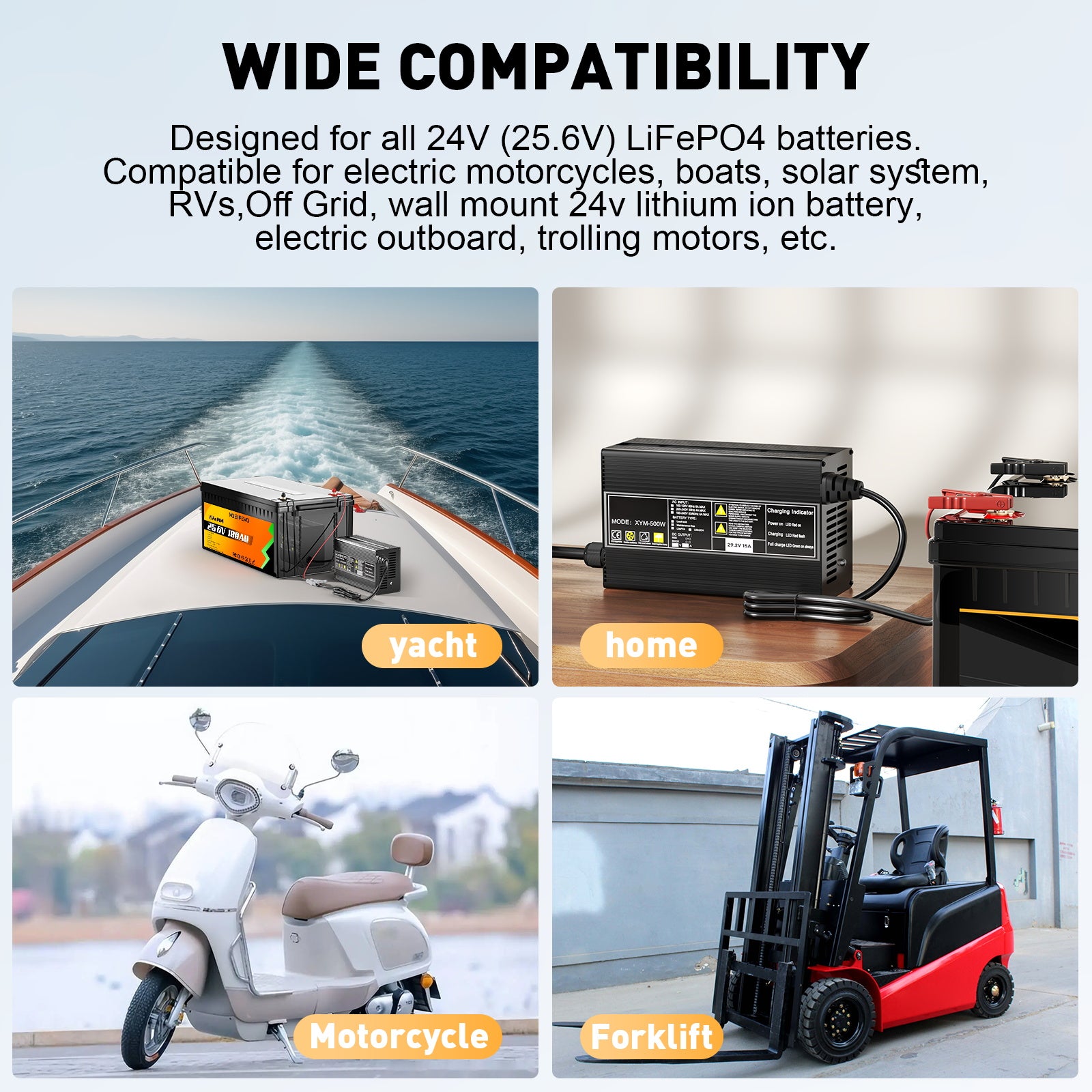 Noeifevo 29,2V 15A LiFePO4 nabíječka baterií pro 24V 25,6V lithiovou baterii, 0V aktivace BMS, automatické vypnutí s plnou ochranou