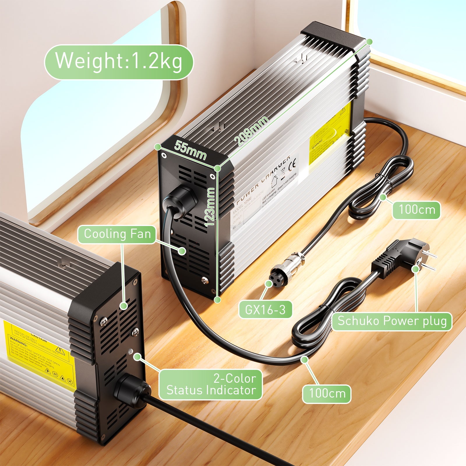 NOEIFEVO 134V 3.5A Lithium-nabíječka pro 32S 118.4V 120V Lithium baterii, s chladicím ventilátorem, automatické vypnutí.