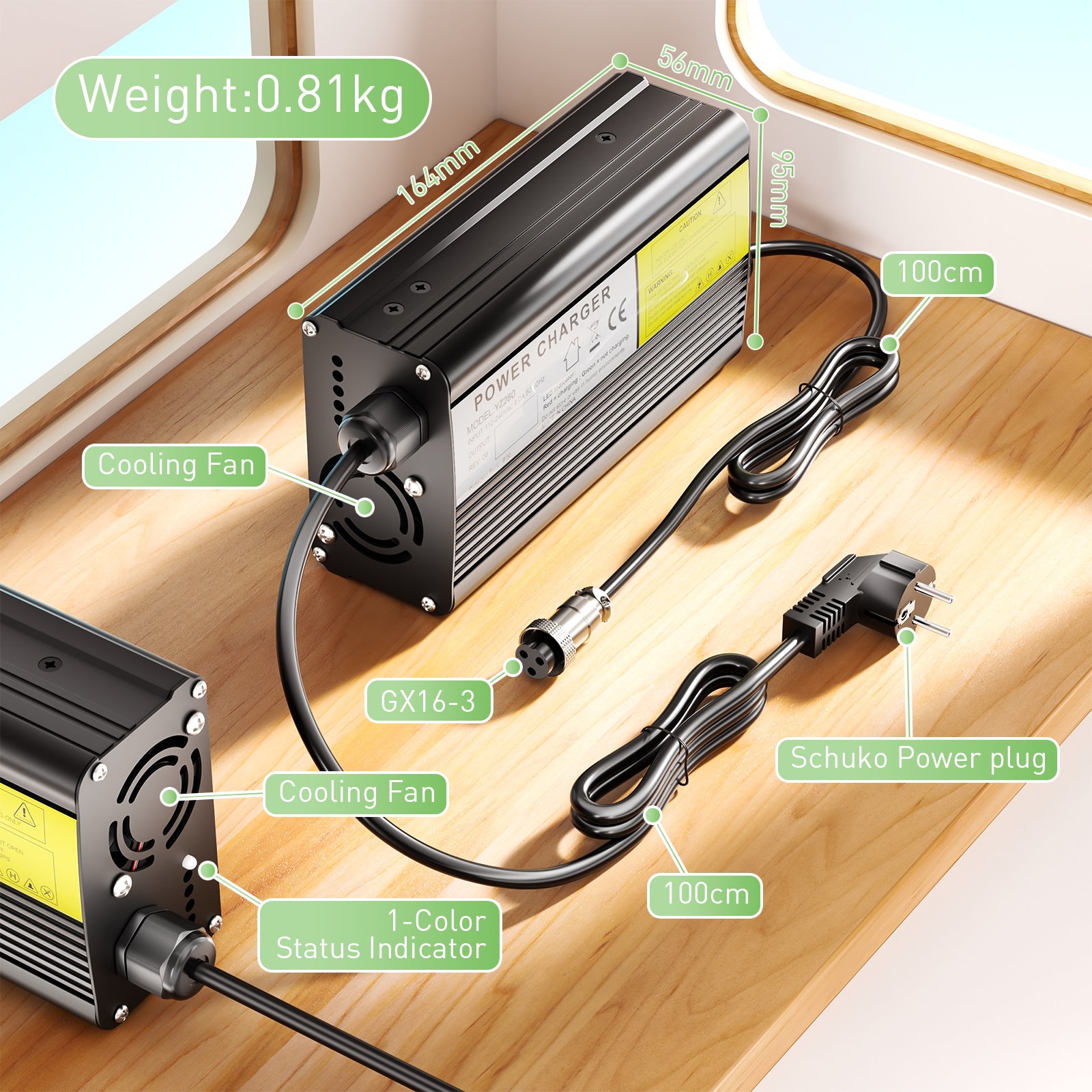 NOEIFEVO 4.2V 12A Lithium Batterioplader til 3.7V 1S Lithium Batteri, E-Bike Scooter El Device Motorcykel Oplader.