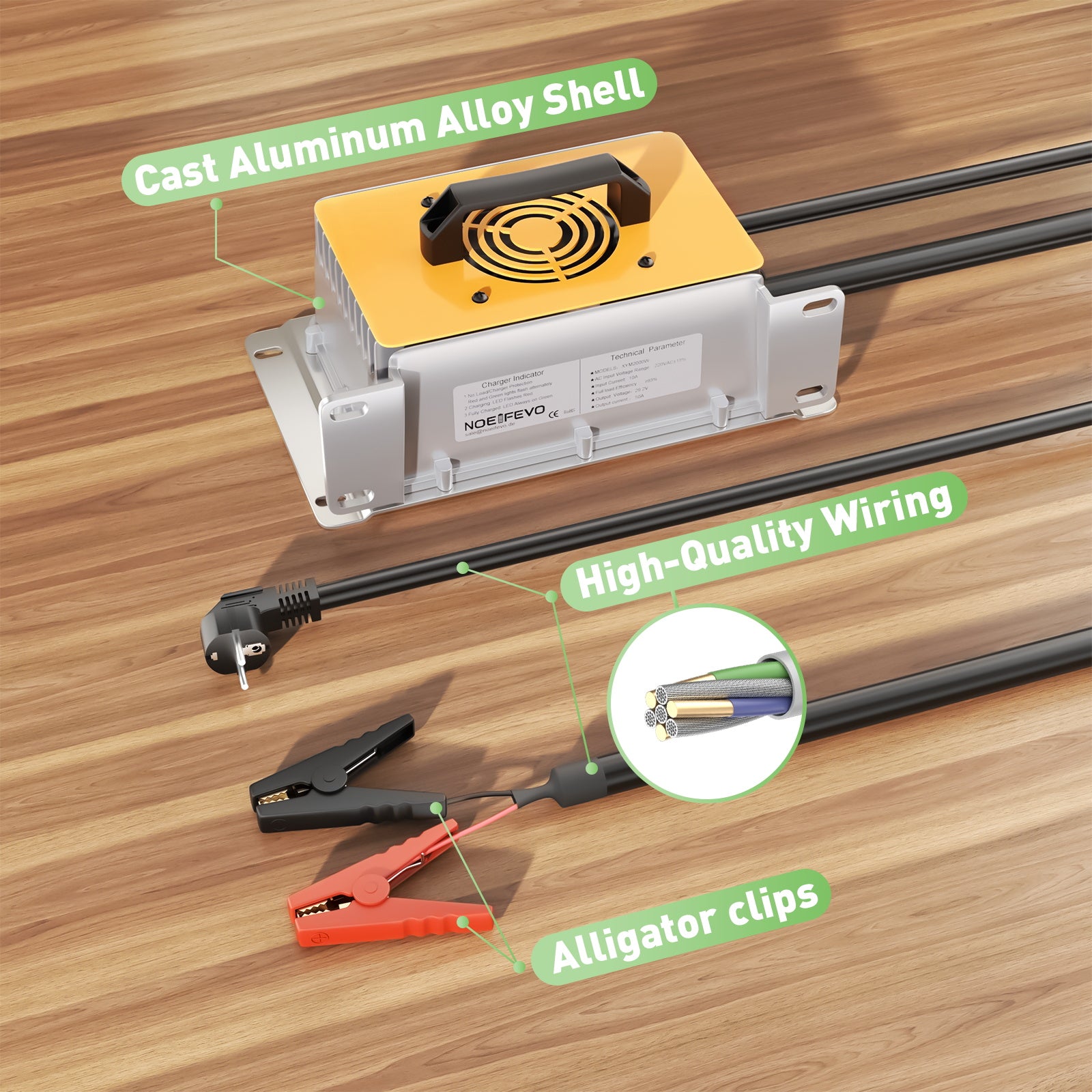 NOEIFEVO 29.2V 50A LiFePO4 batterie de  Chargeur pour 24V 25.6V LiFePO4 batterie étanche, 0V Activer BMS