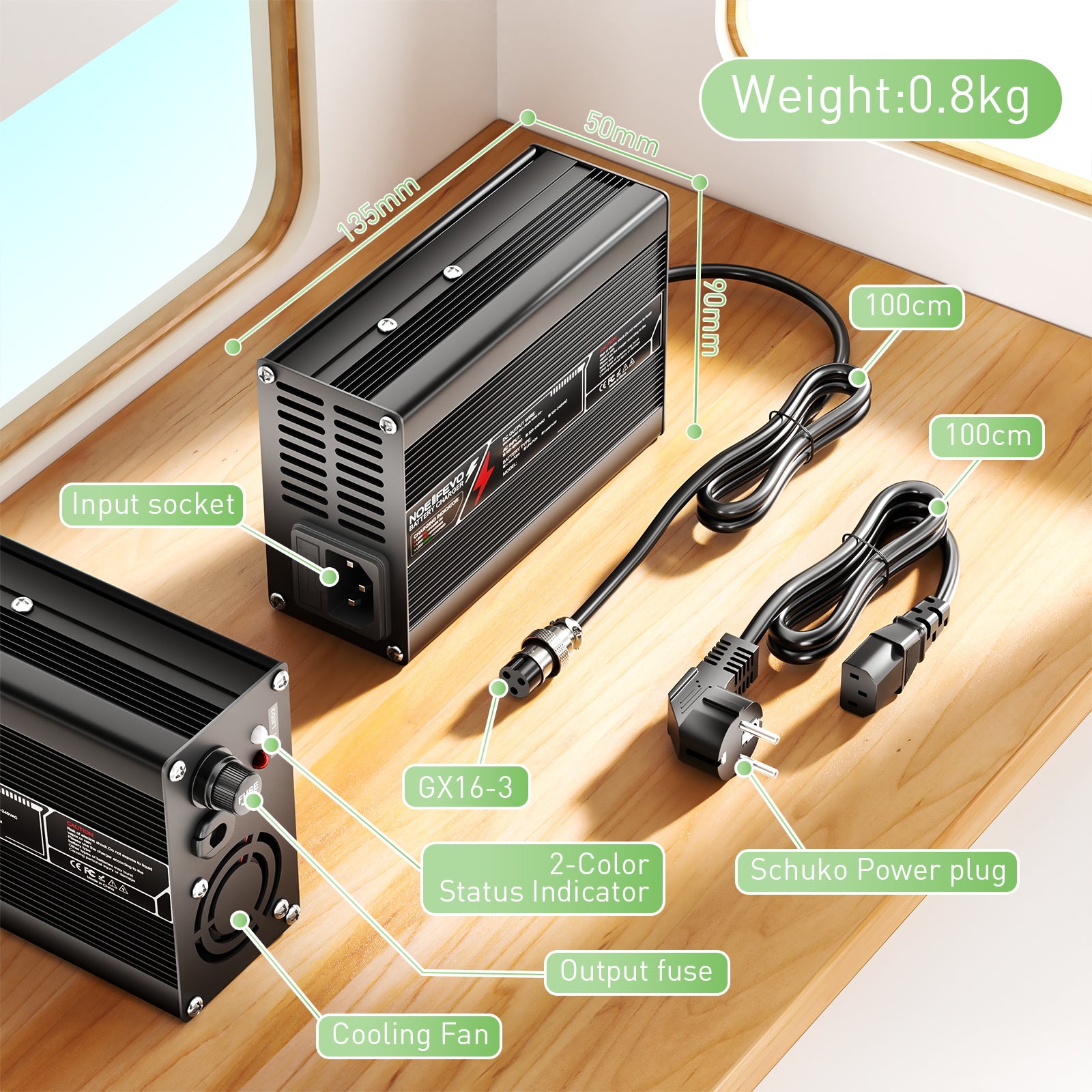 NOEIFEVO 54.6 V 5A lithium au Chargeur pour batterie de scooter Ebike 13 S 48 V, boîtier en aluminium, ventilateur