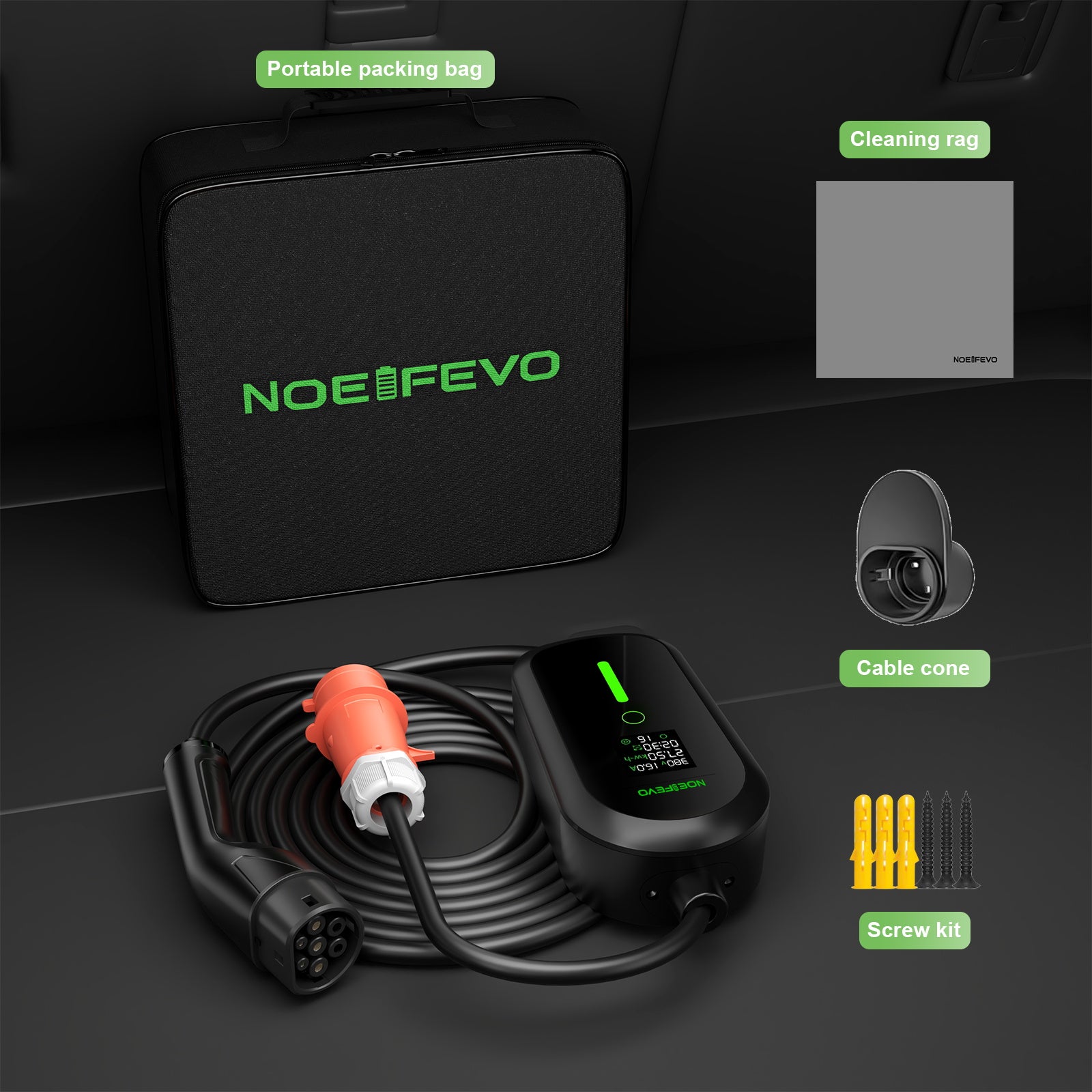 NOEIFEVO F097 11KW Wallbox mobile EV avec application, 3 phases 6-16A avec puissance de charge réglable, contrôle à distance par Wi-Fi, câble de recharge CEE 16A vers Type 2 pour chargeur EV