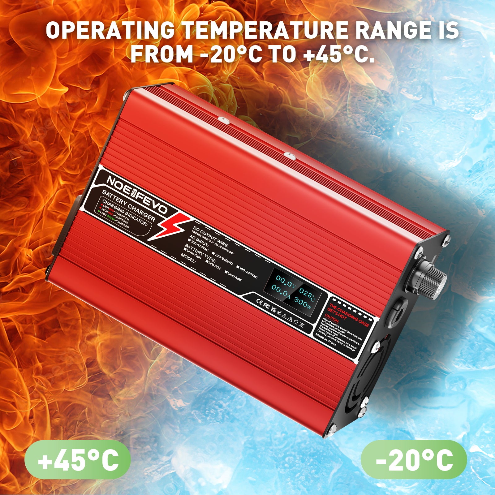 Caricabatterie NOEIFEVO 32V 6A per batterie al litio LiFePO4, tensione di carica 36,5V, con ventola, custodia in alluminio, schermo LCD.